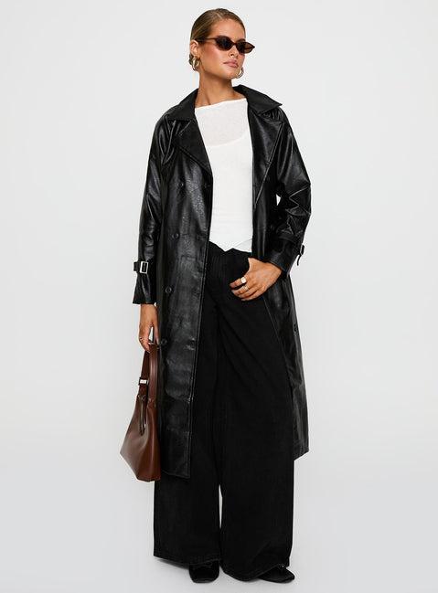Montanna Faux Leather Coat Black Product Image