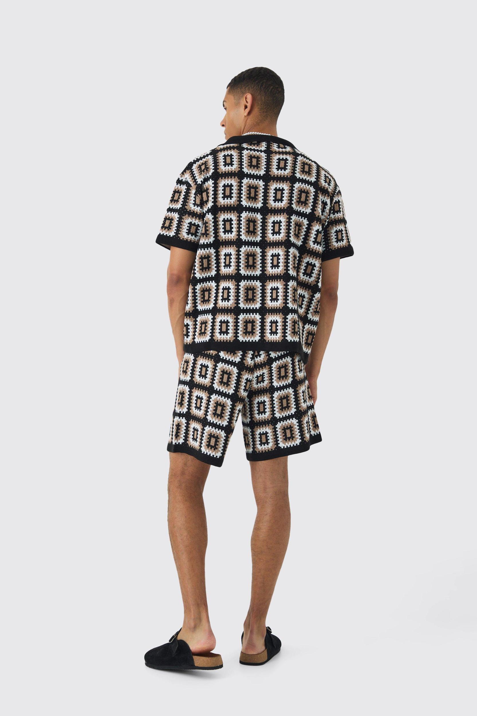 Oversized Boxy Crochet Knit Shirt And Short Set | boohooMAN USA Product Image