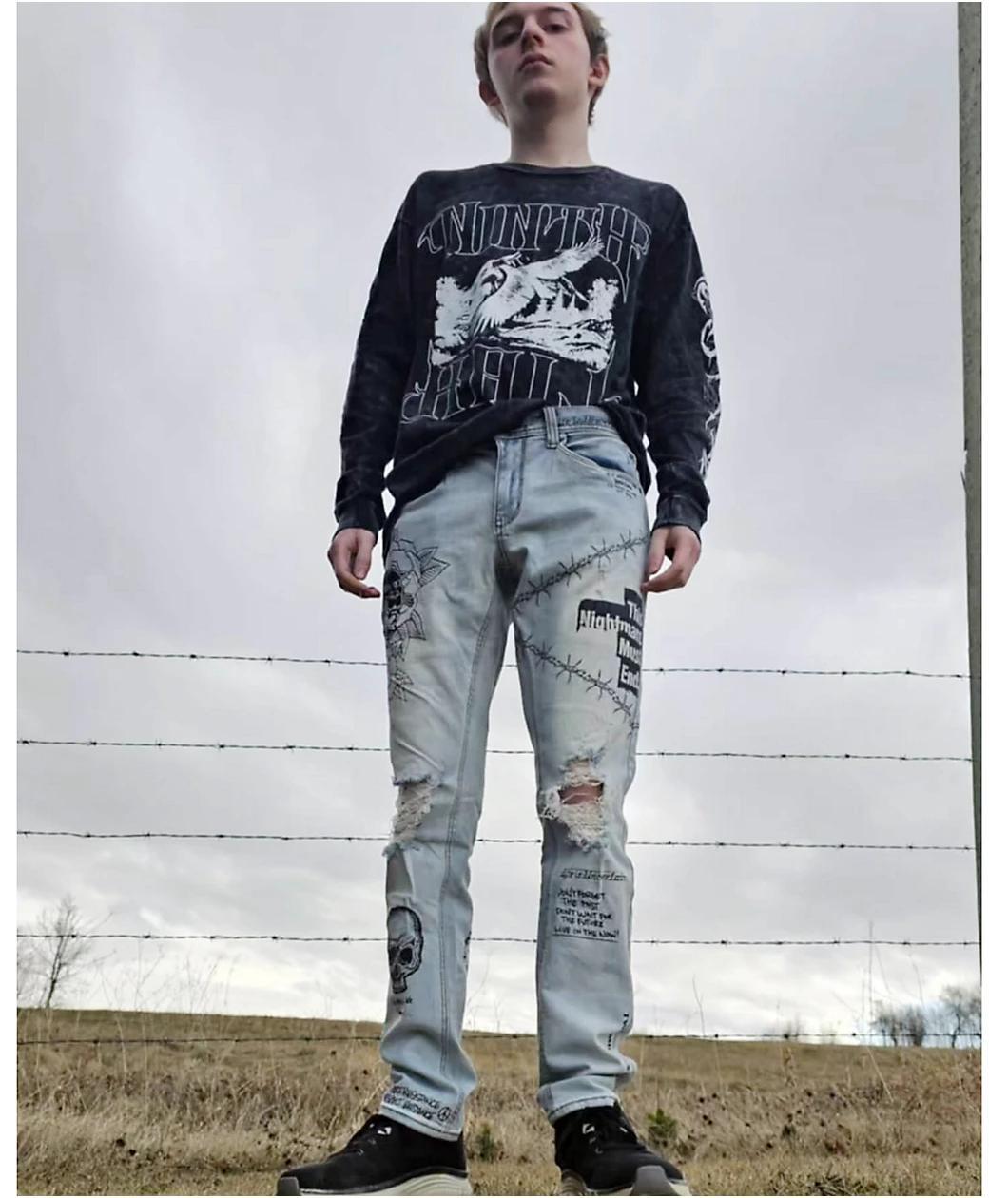 Ninth Hall Rogue Printed Light Aged Skinny Jeans Product Image