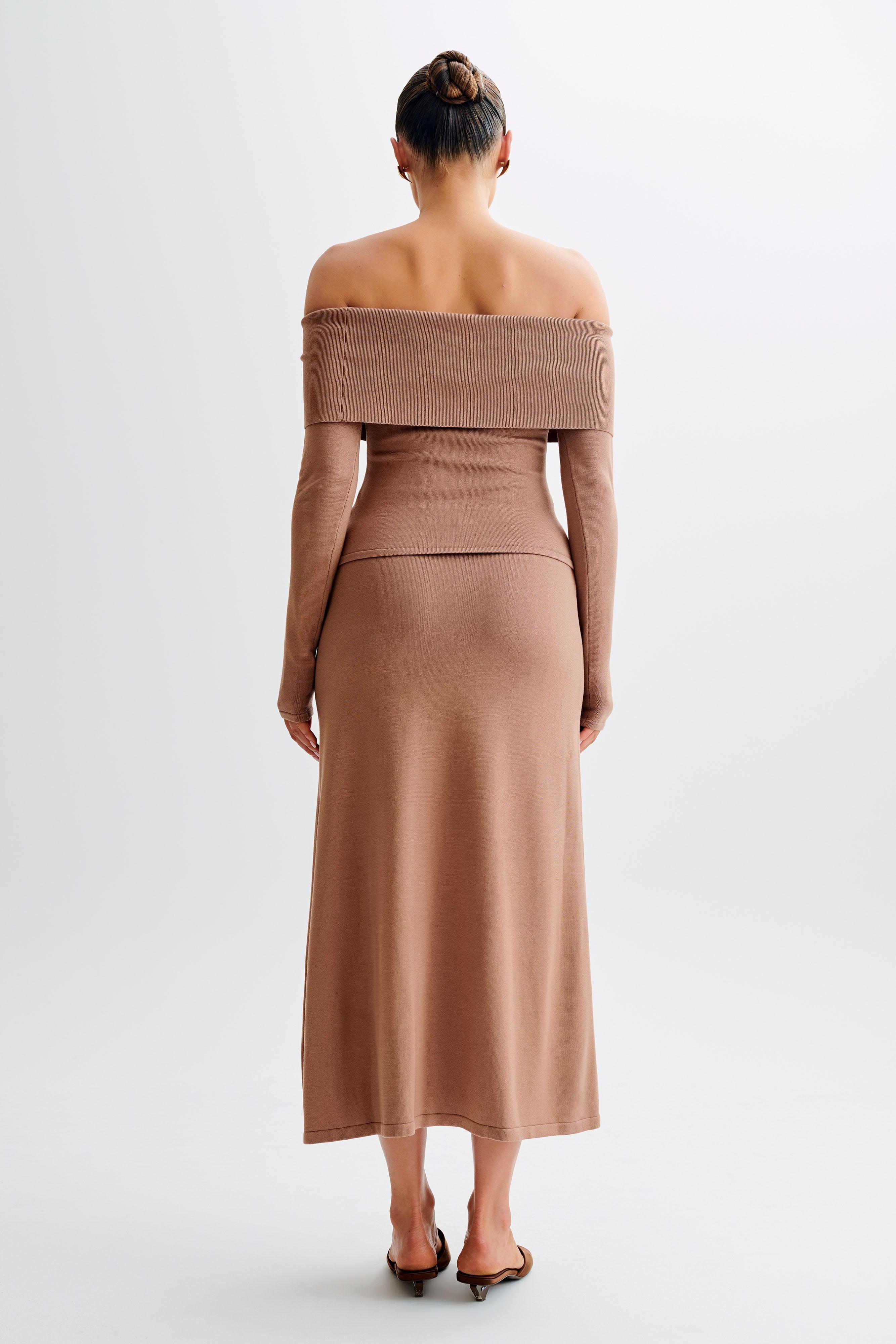 Diedre Buttoned Off Shoulder Knit Top - Pecan Product Image