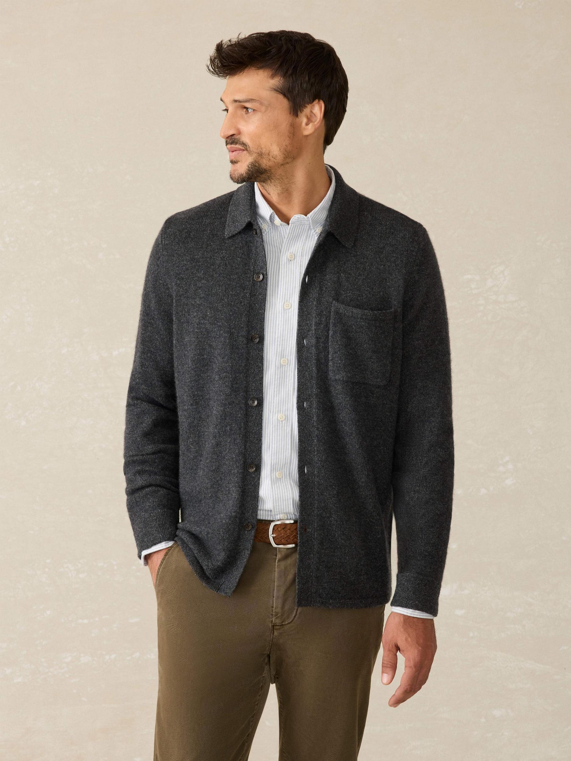 Wool Cashmere Sweater Overshirt - Charcoal Melange Male Product Image