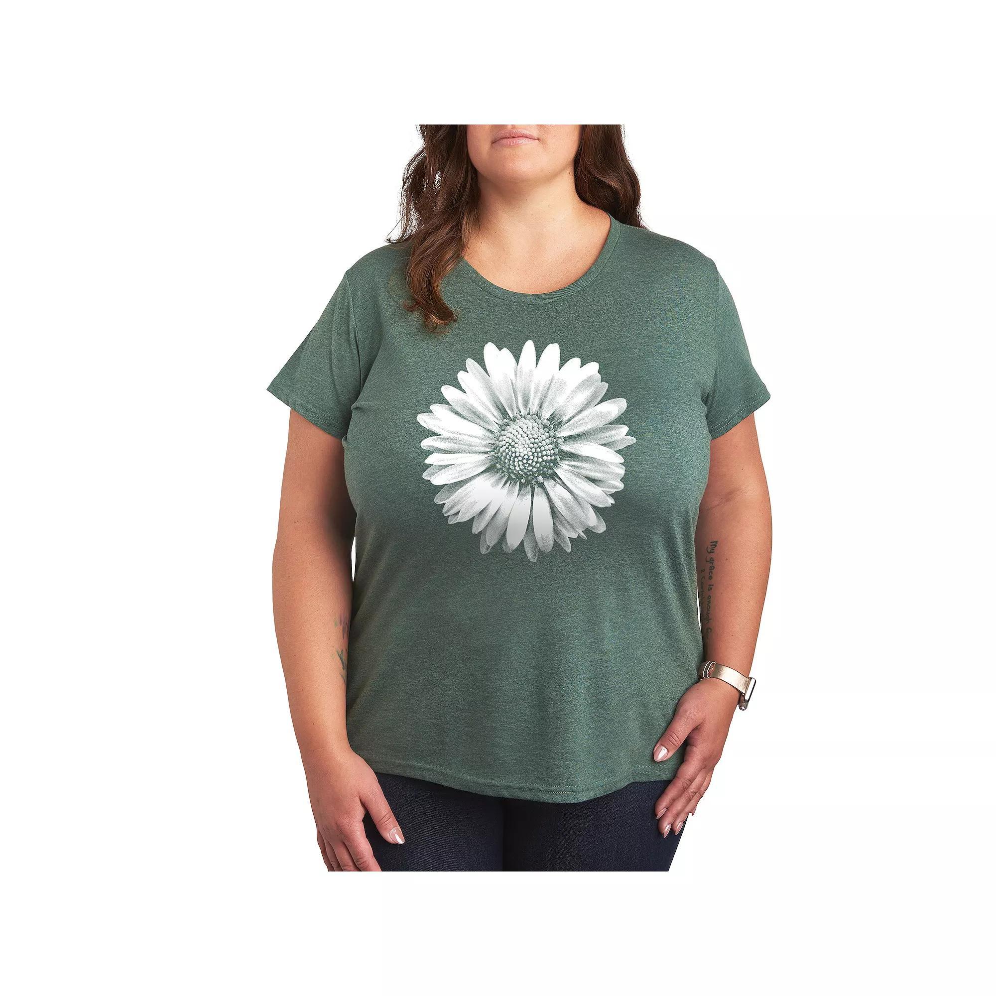 Plus Size White Daisy Graphic Tee, Womens Grey Green Product Image