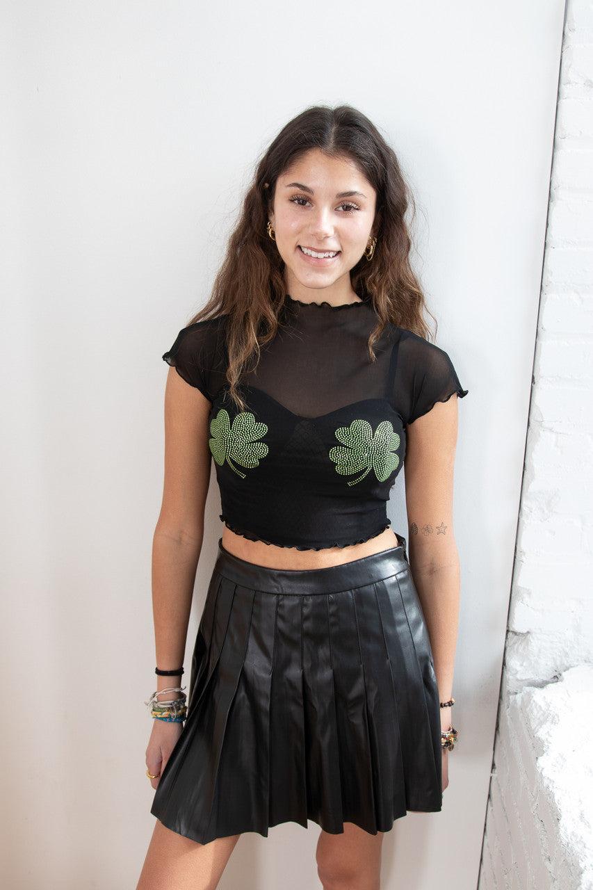 Rhinestone Shamrock Mesh Tee Product Image
