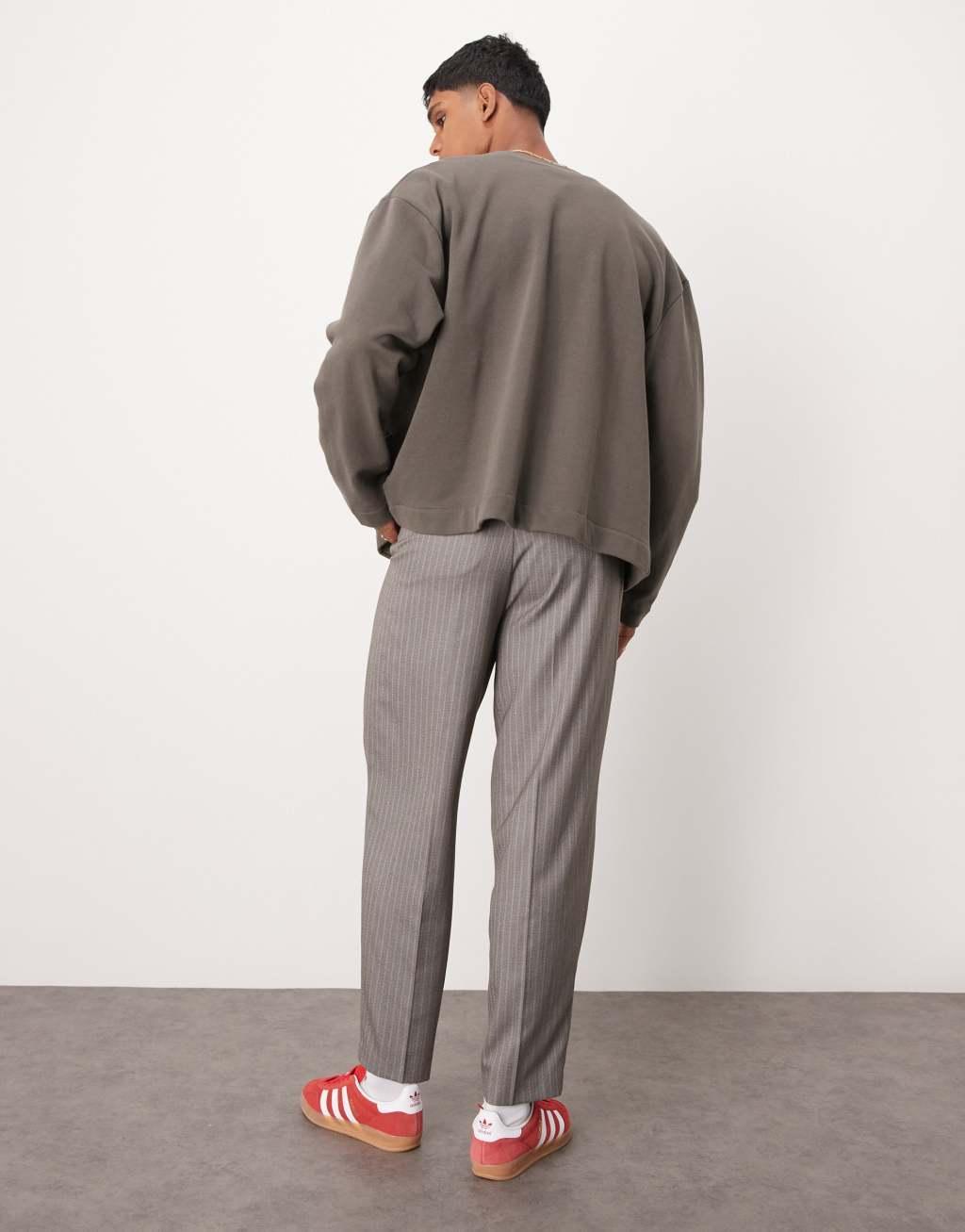 ASOS DESIGN smart oversized tapered pants in gray pinstripe Product Image