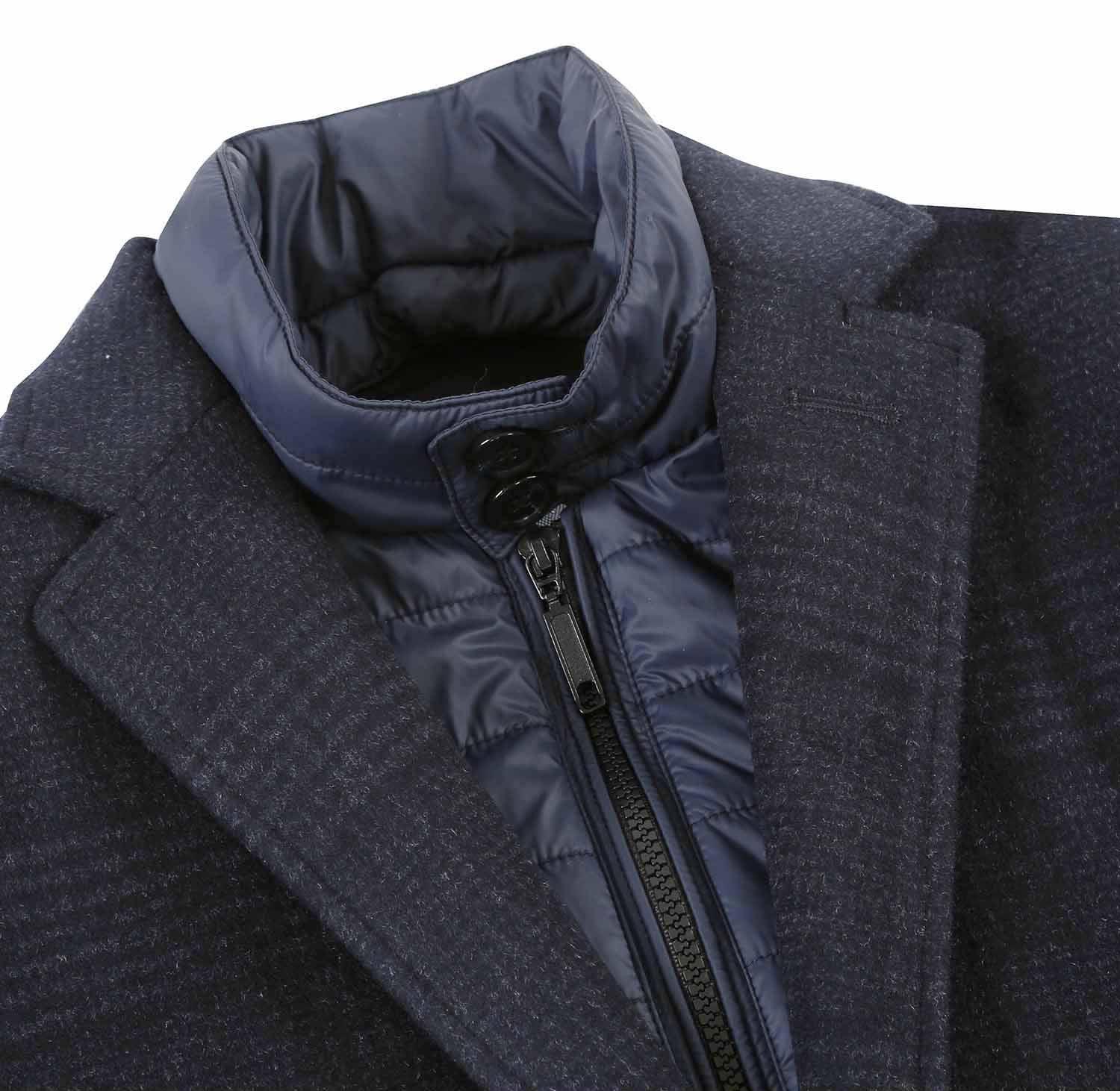 English Laundry Blue Tone-on-tone Glen Plaid Slim Fit Wool Blend Short Coat with Detachable Full Zipper Product Image