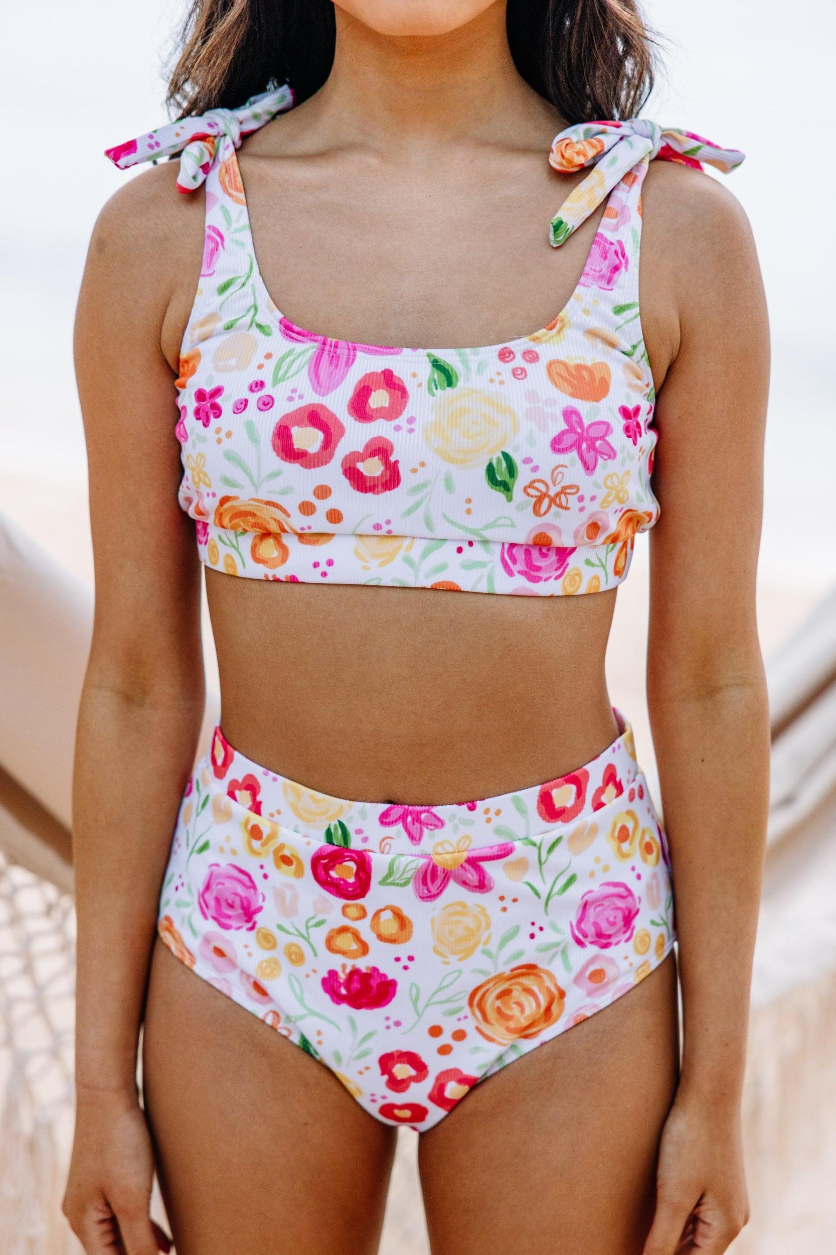 On A Whim White Floral Ribbed Bikini Top Female Product Image