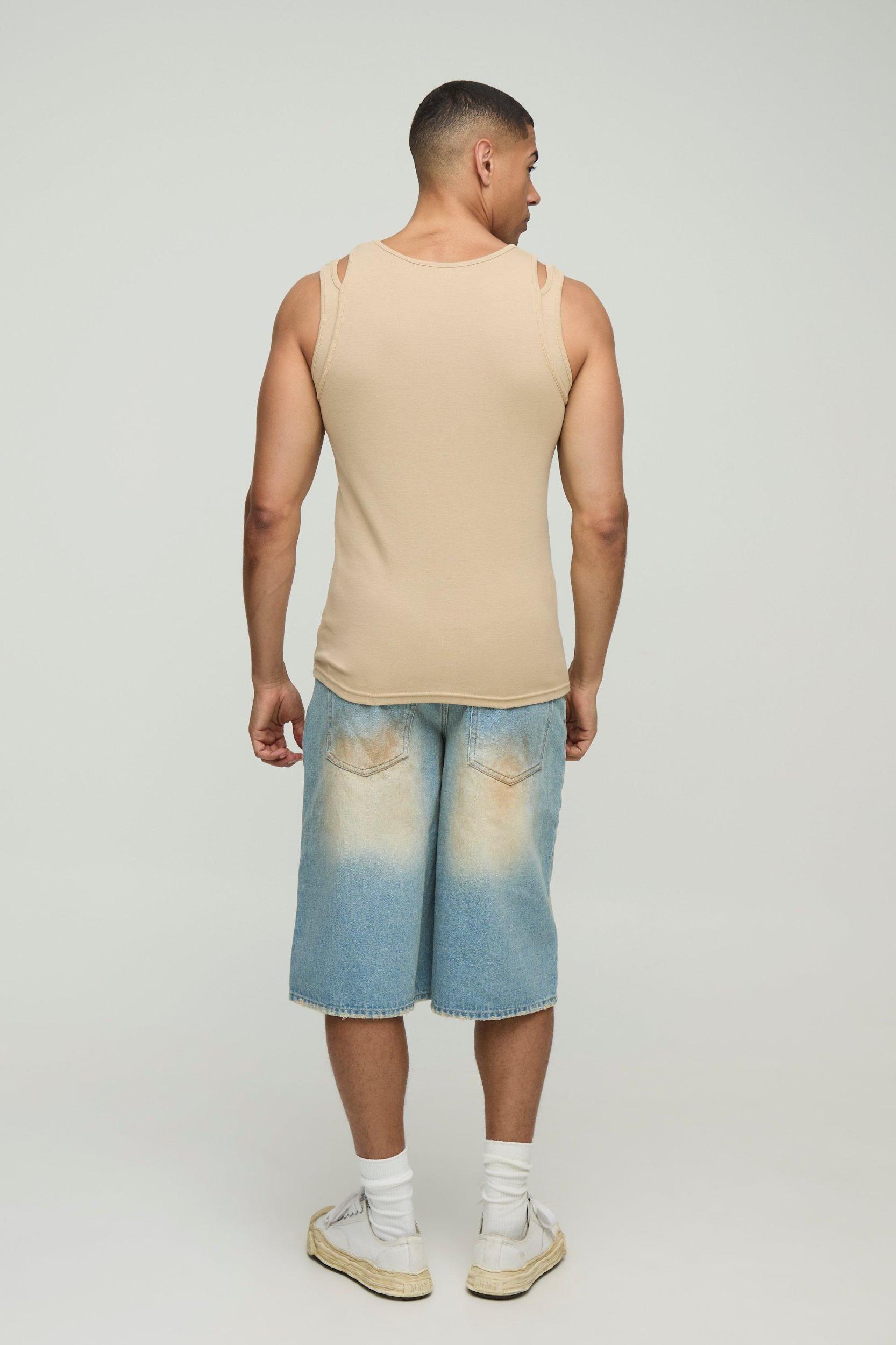 Slim Fit Strap Detail Jersey Vest | boohooMAN USA Product Image