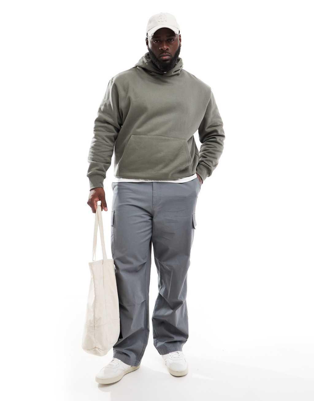 ASOS DESIGN baggy cargo pants in dark gray Product Image