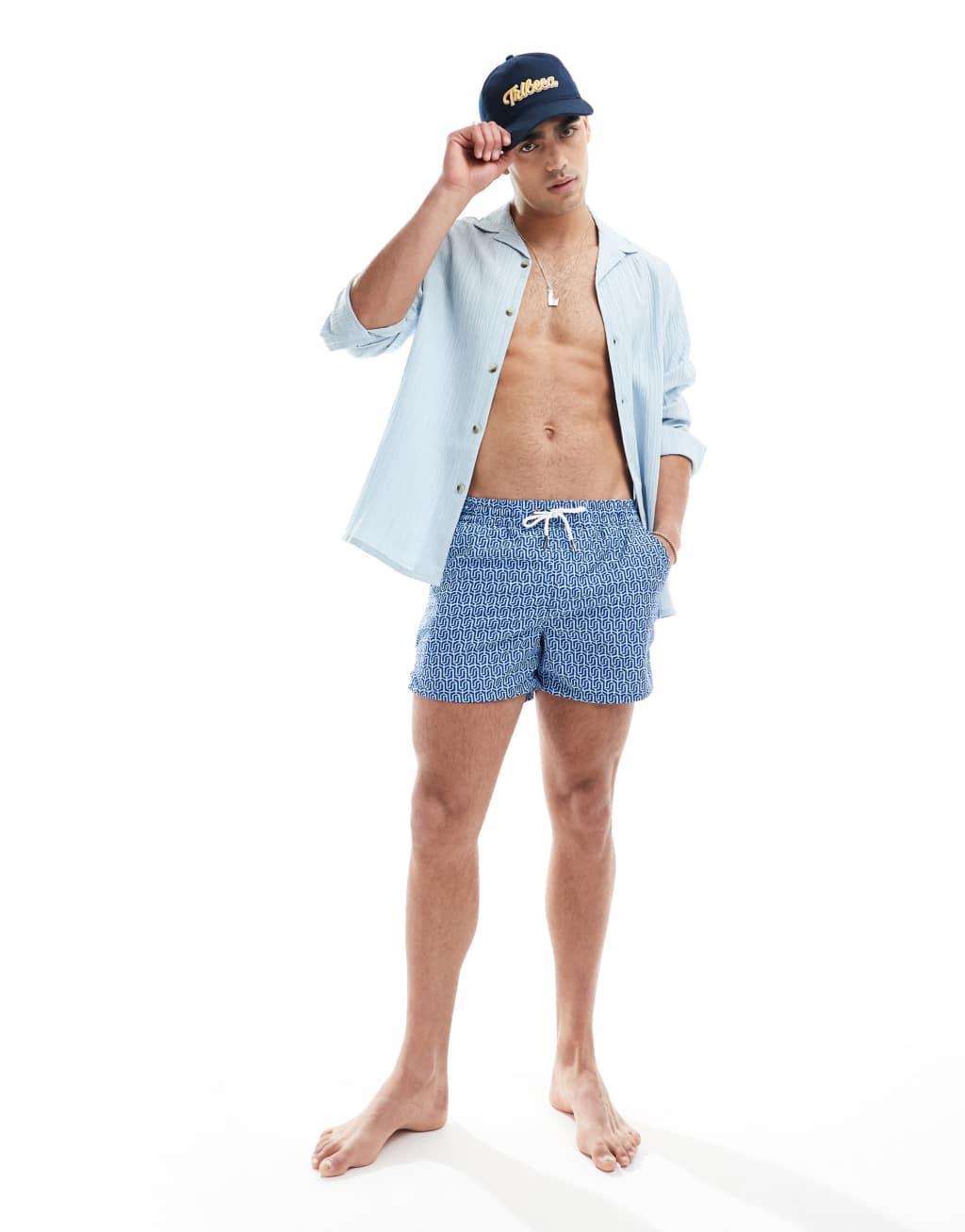 Aray small geo print swim shorts in blue Product Image