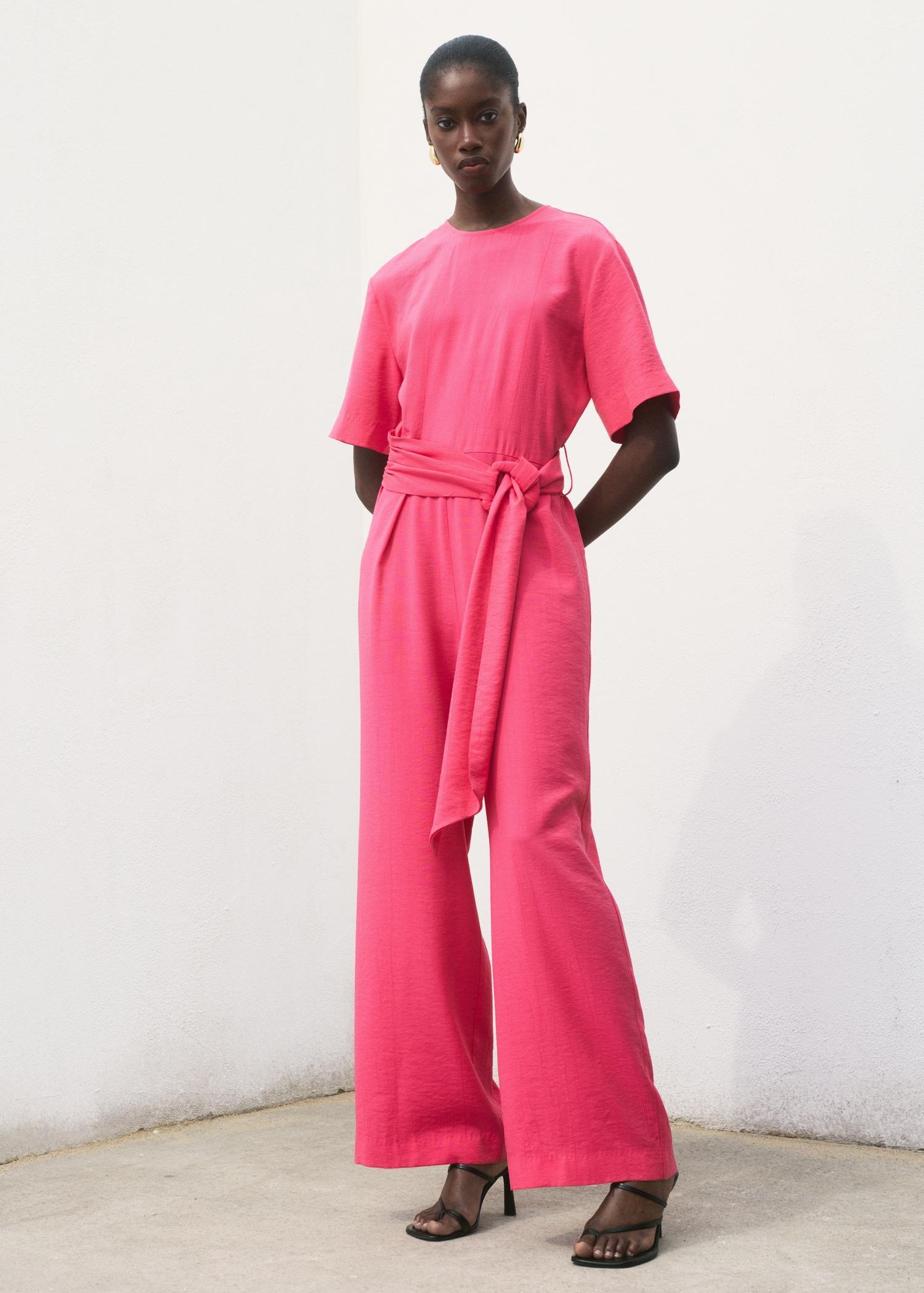 Straight-fit short-sleeved jumpsuit with belt - Women | MANGO USA Product Image