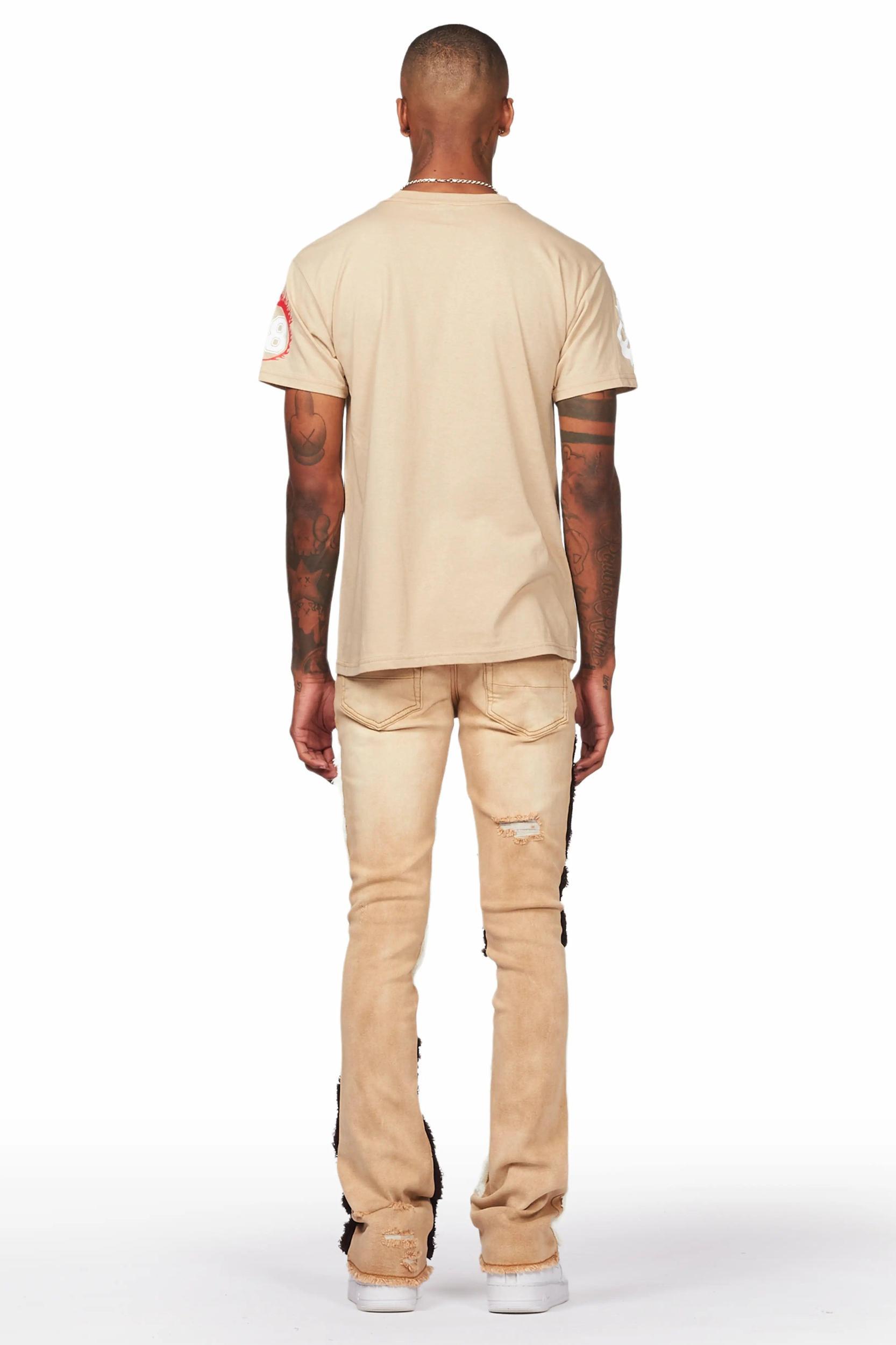 Destry Tan Patchwork Stacked Flare Jean Male Product Image