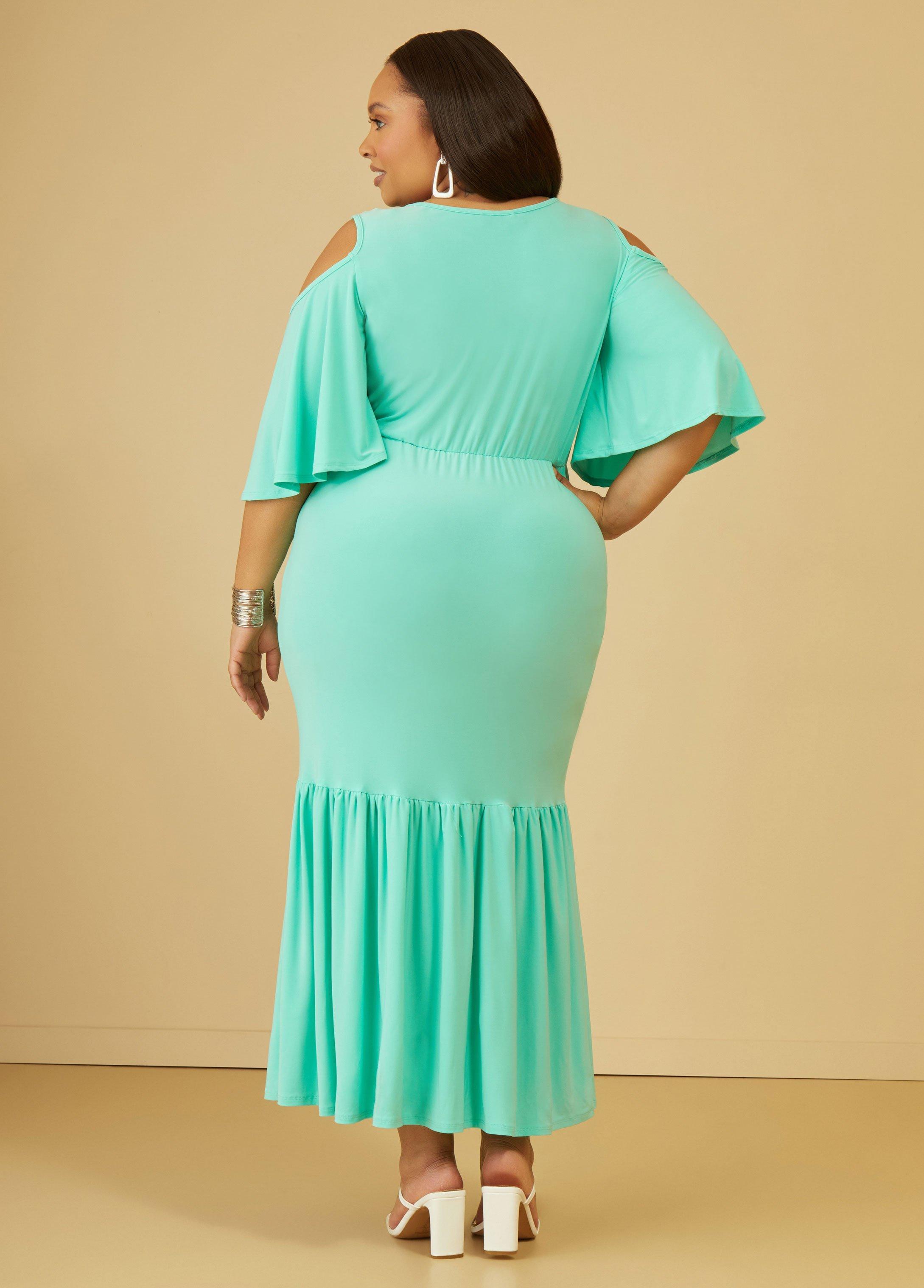 Plus Size Cold Shoulder Flounced Maxi Dress Ashley Stewart Product Image