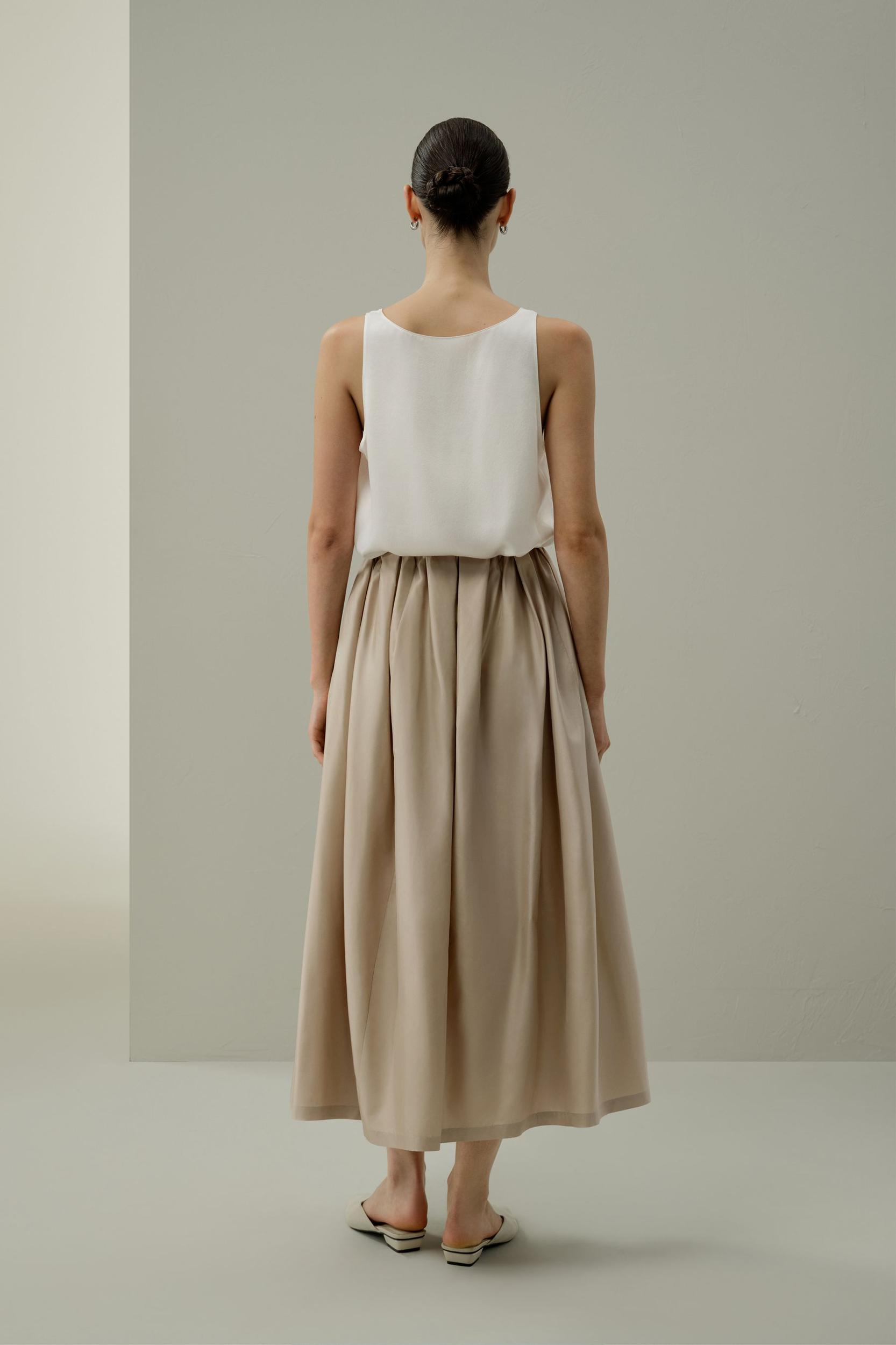 Waist-Pleated Silk Taffeta Skirt Product Image