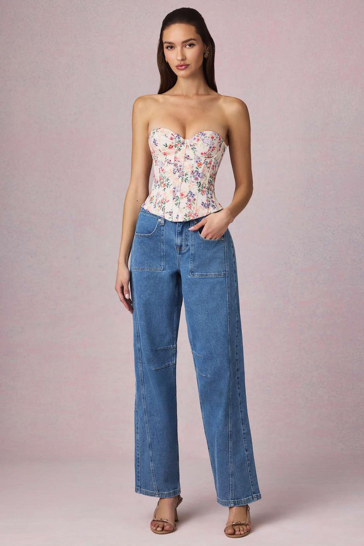 Full-Length Lace-Up Corset Top in Primrose Floral Print Product Image