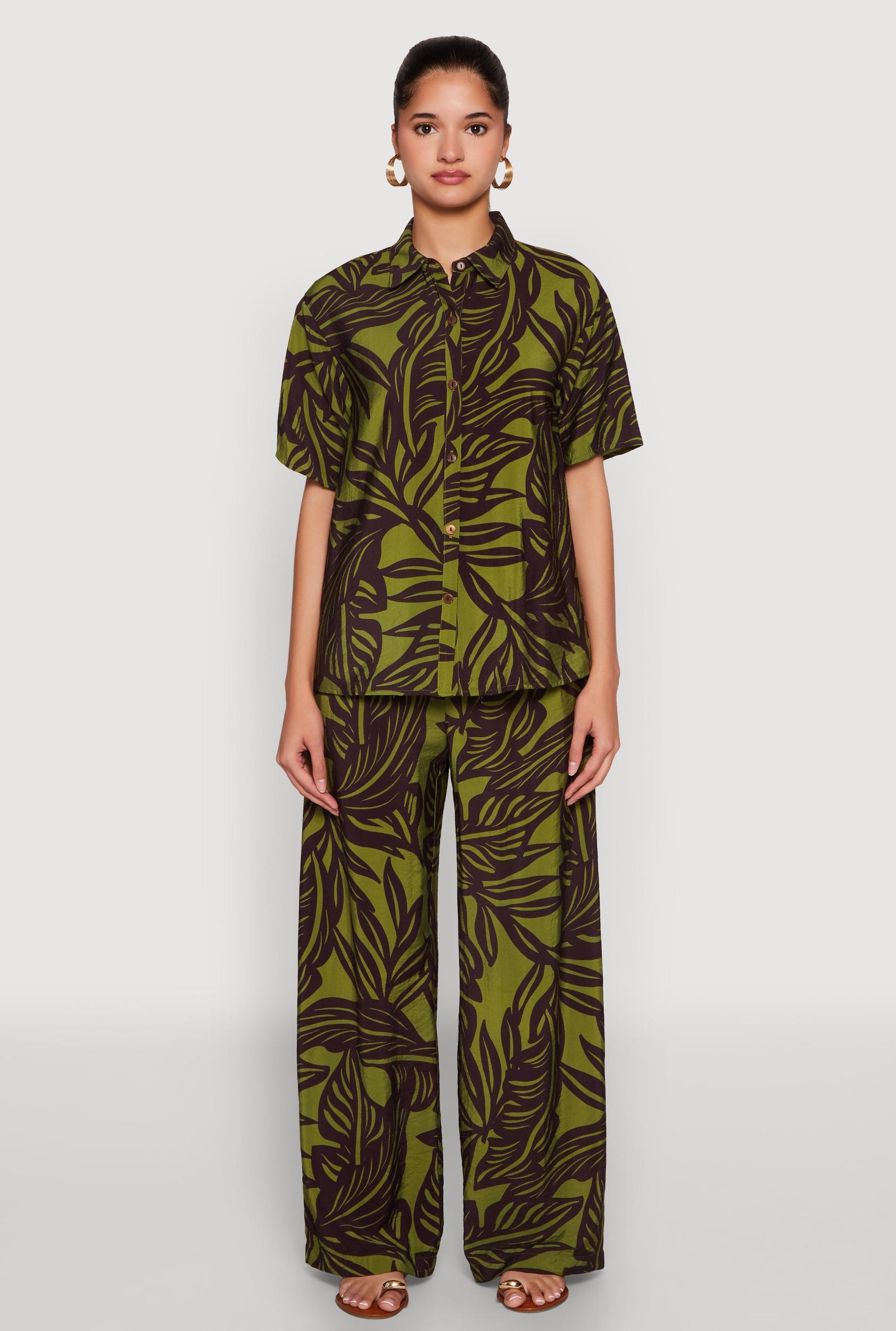 Womens Palm Leaf Print Wide Leg Pants Product Image