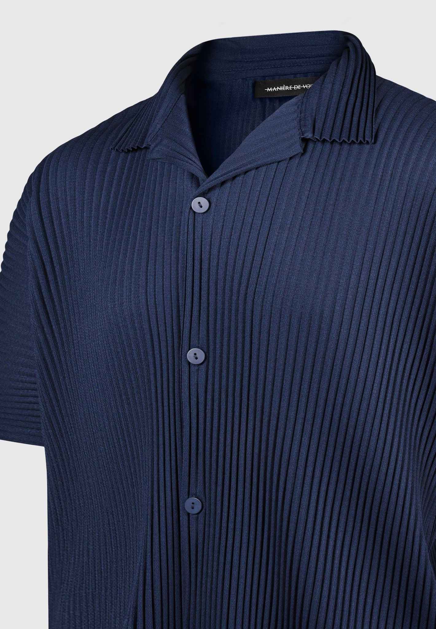 Pleated Shirt - Navy Male Product Image