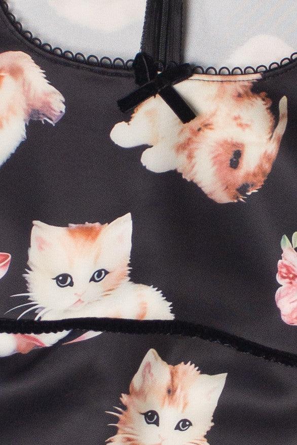 Cute Kitten Cap Sleeve Dress Product Image