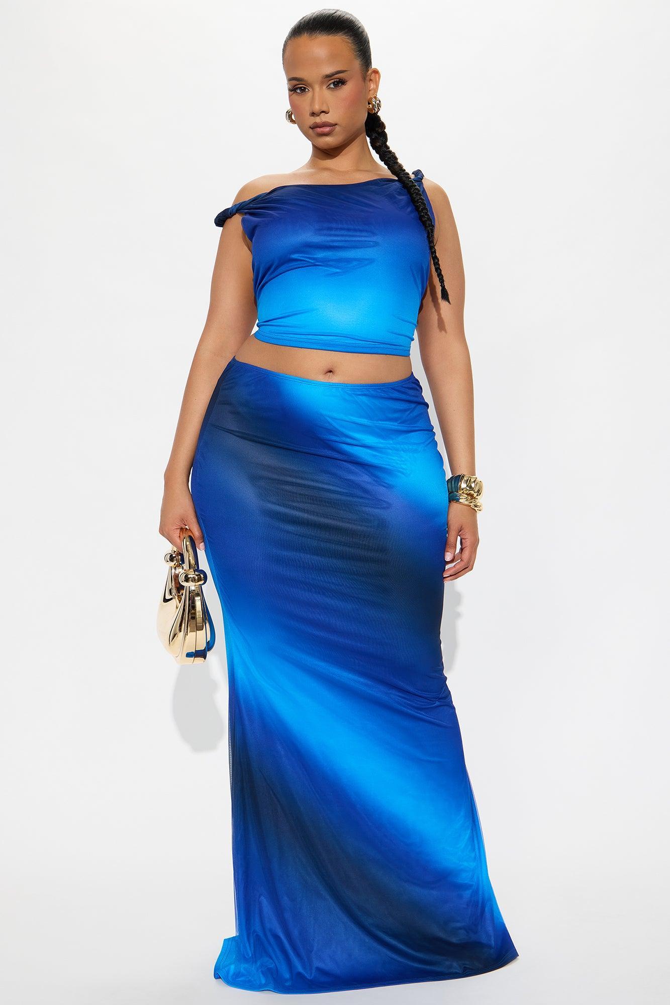 Cosmic Crush Mesh Maxi Skirt Set - Blue/combo Product Image