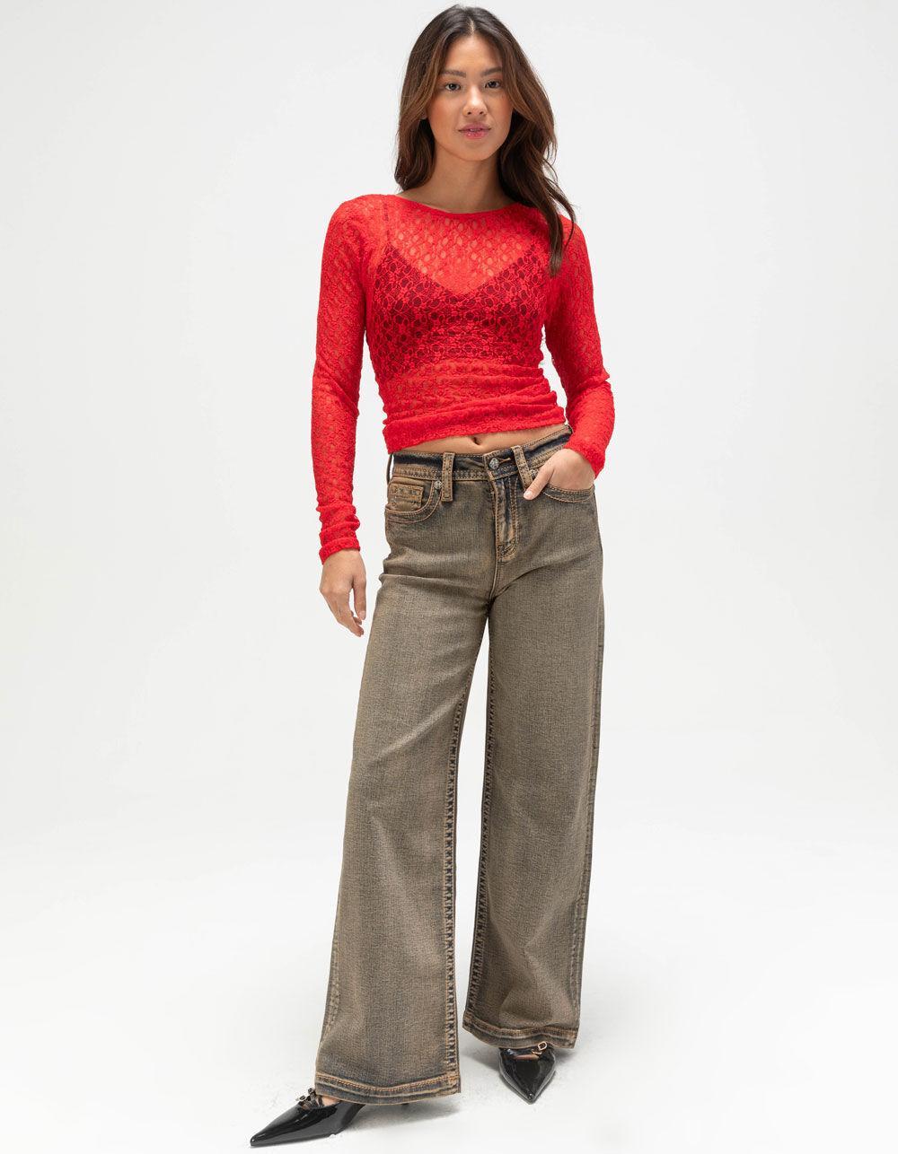 JJXX Leah Womens Long Sleeve Lace Top - RED Product Image