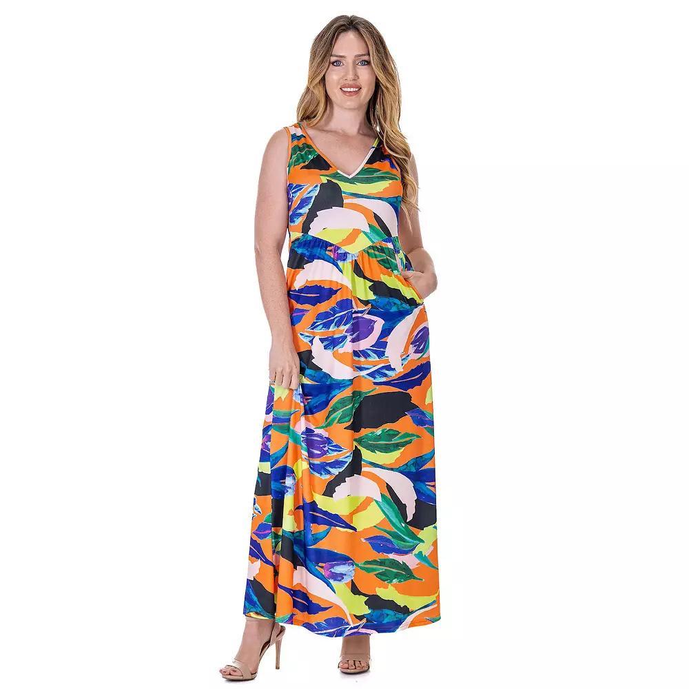 Women's 24Seven Comfort Apparel Paisley Sleeveless V Neck Maxi Dress With Pockets, Size: XL, Orange Team Product Image
