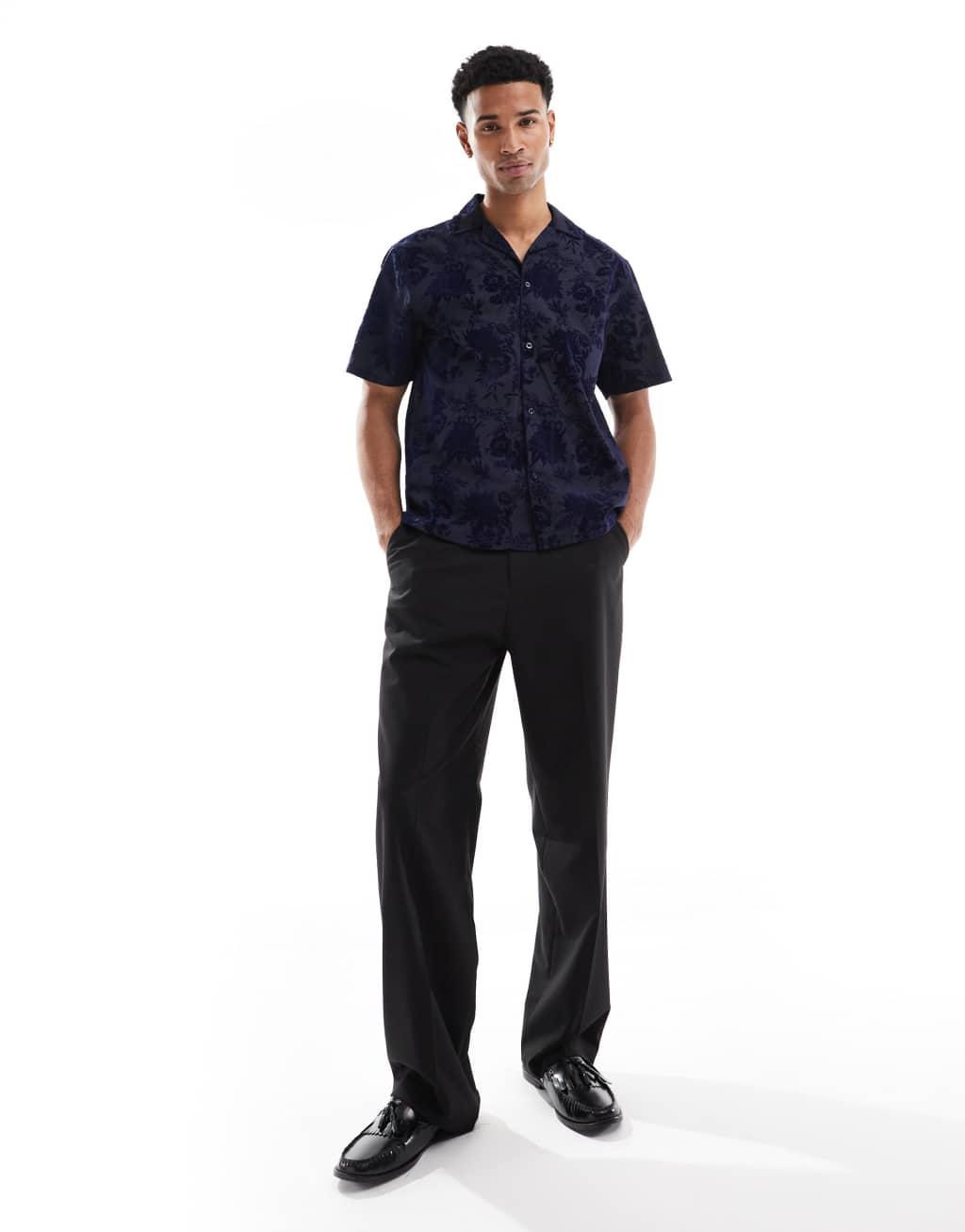Twisted Tailor jacquard shirt in navy Product Image