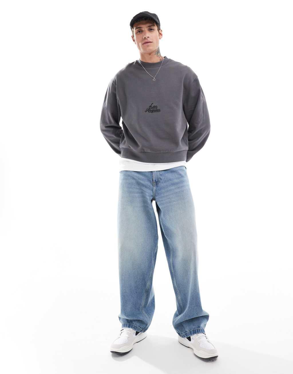 ASOS DESIGN boxy oversized sweatshirt with print in gray Product Image