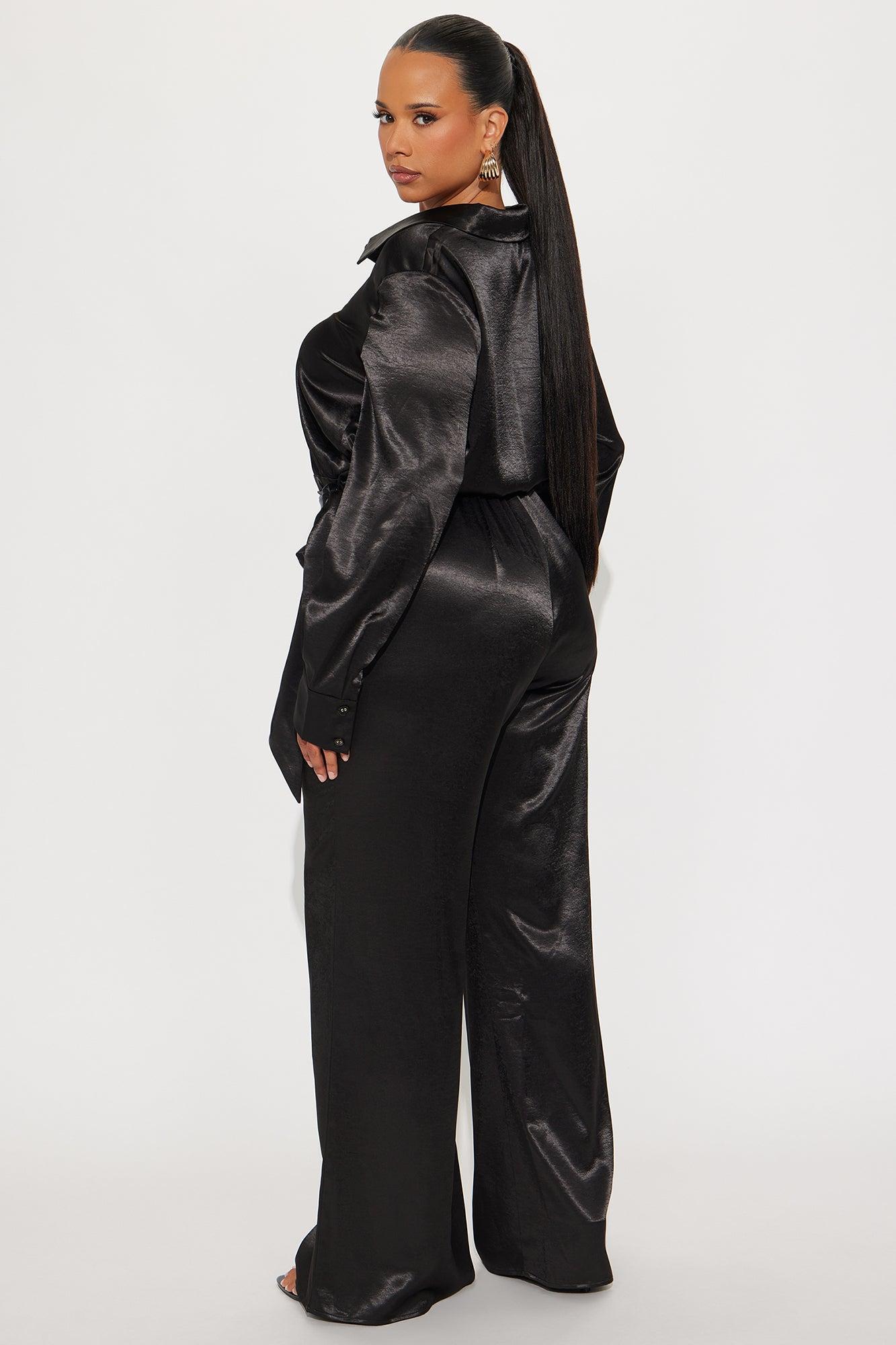 Amelie Satin Wide Leg Jumpsuit - Black Product Image
