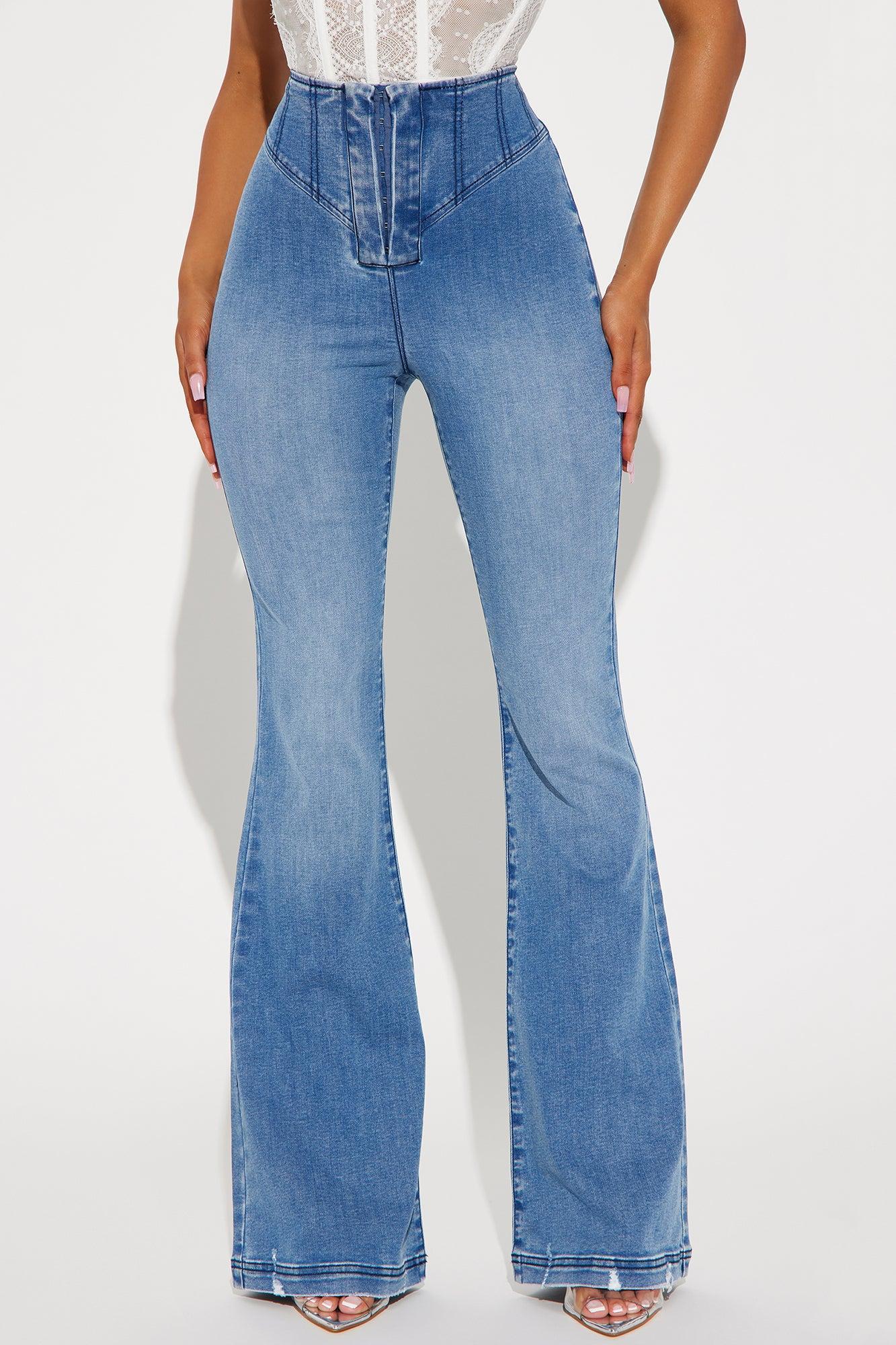 Going Over It Corset Waist Flare Jeans - Medium Wash Product Image