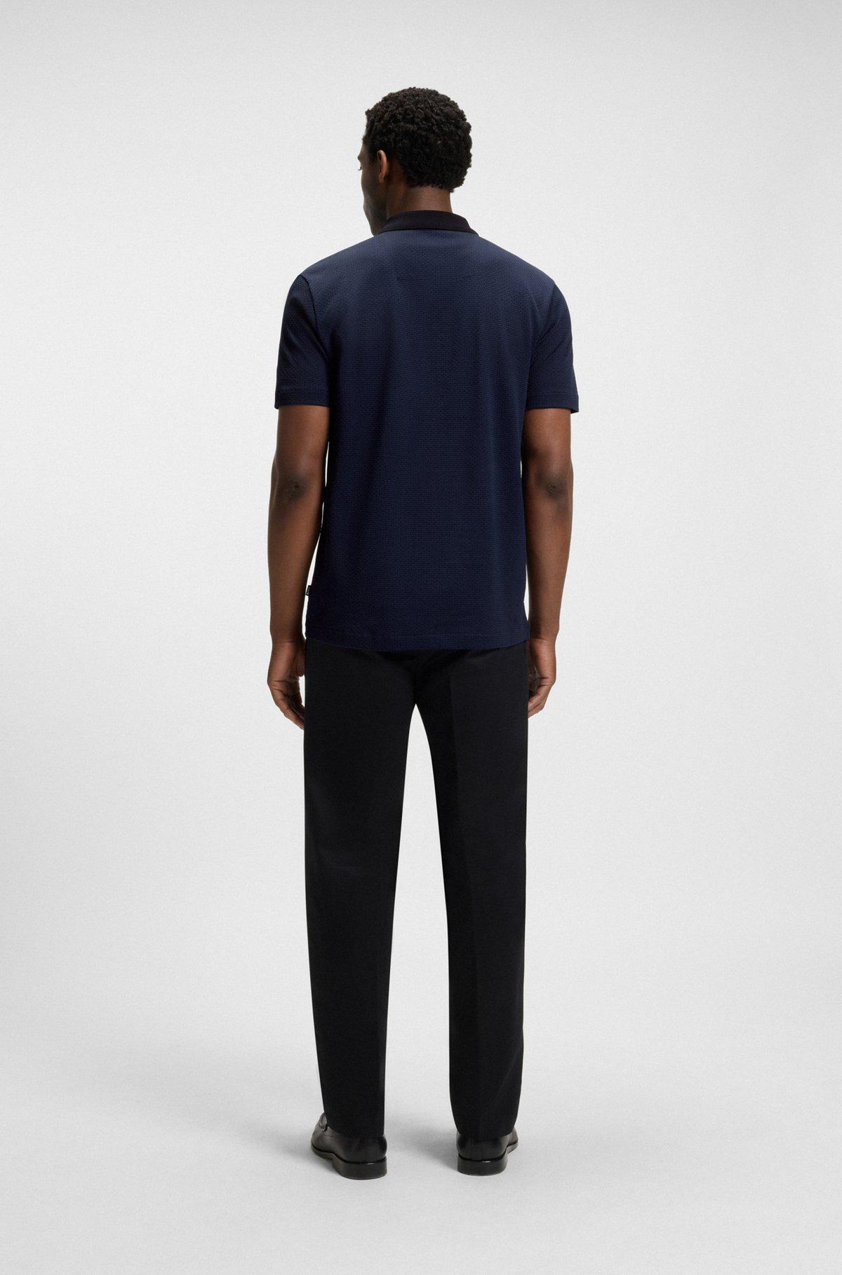 BOSS - Mercerized-cotton polo shirt with geometric jacquard - Dark Blue Product Image