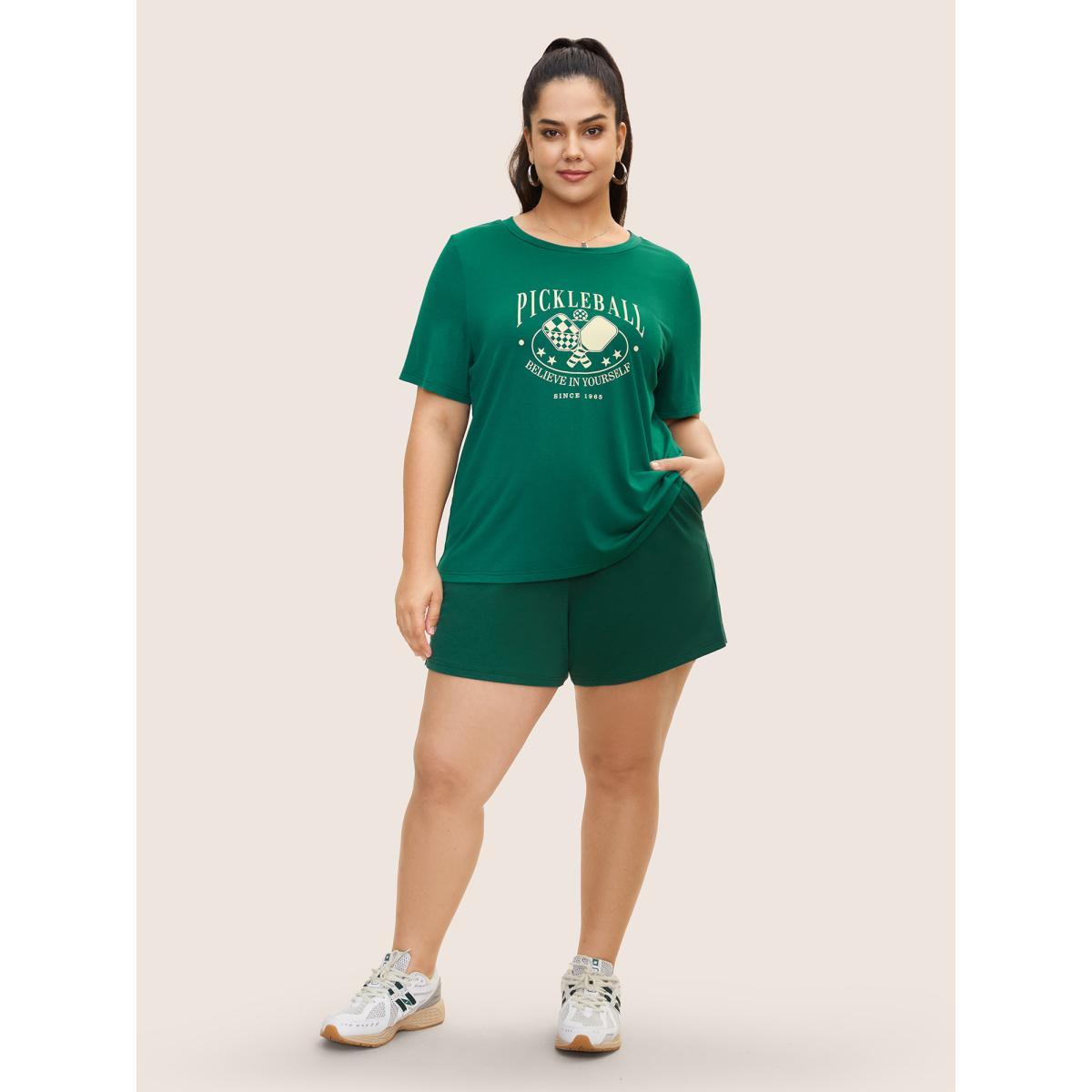 Plus Size Letter Print Crew Neck T-shirt Truegreen Women Casual Contrast Art&design Round Neck Everyday T-shirts BloomChic 18-20/2X Product Image