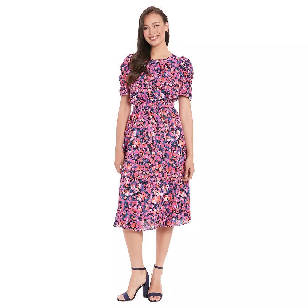Womens London Times Ruched Sleeve and Elastic Waistband Midi Dress Product Image