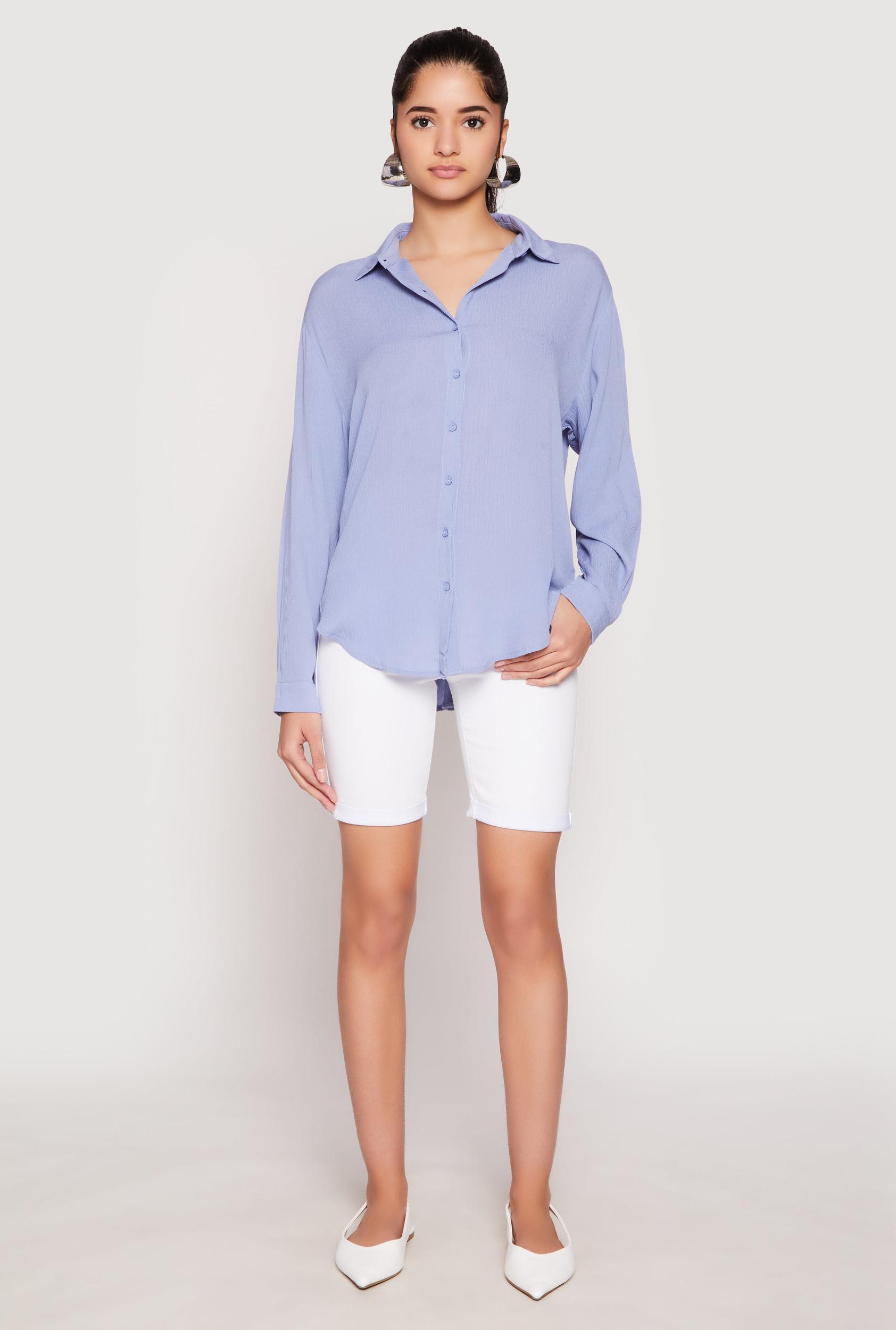Womens Gauze Knit Twist Back Button Front Shirt Product Image
