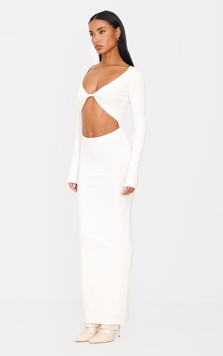 Cream Cotton Twist Cut Out Long Sleeve Midaxi Dress Product Image