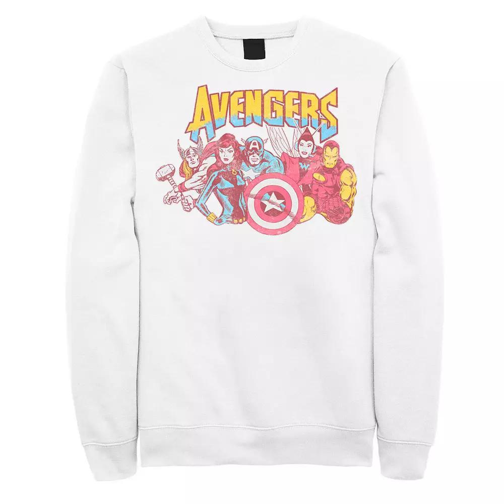 Men's Marvel Comics The Avengers Retro Group Shot Distressed Graphic Sweatshirt, Size: Large, White Product Image