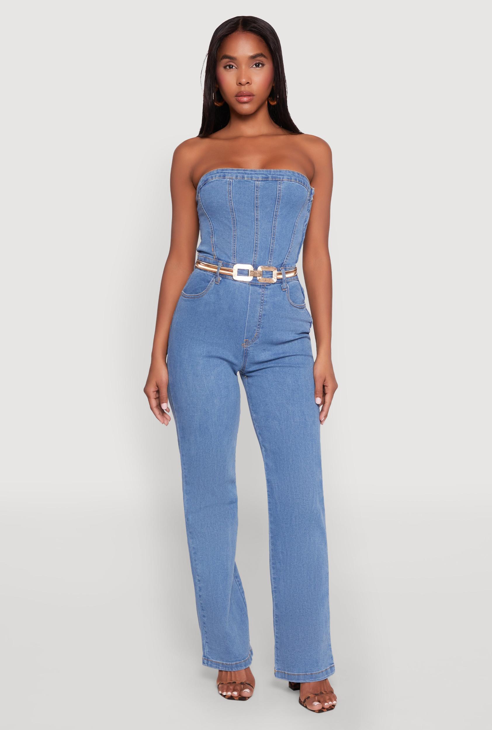 Womens Daisy Strapless Corset Denim Jumpsuit Product Image