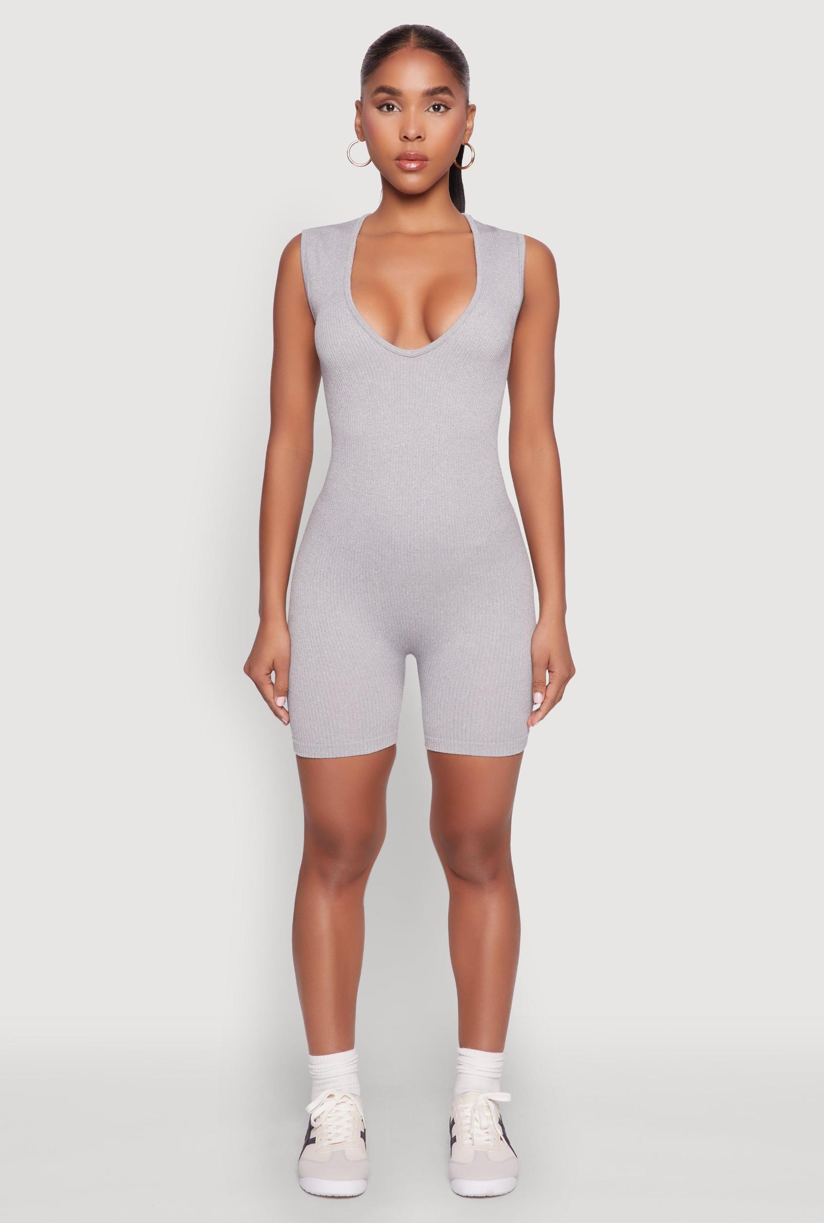 Womens Compression Rib Seamless Plunge Romper Product Image