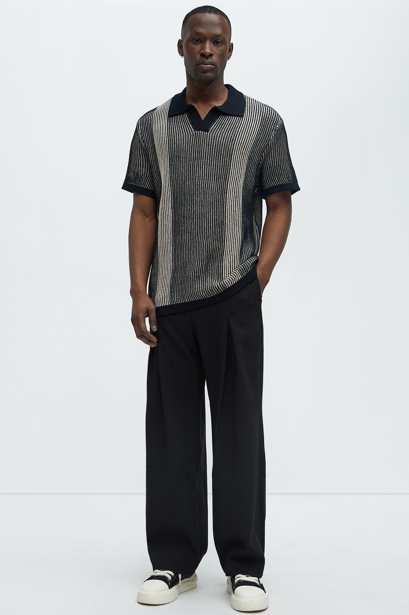Braided Ribbed Knit Sweater Polo - Black/combo Product Image