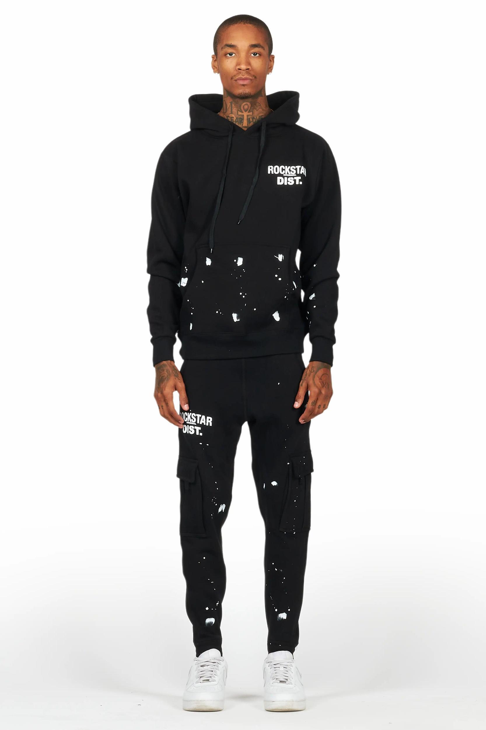 Raffer Black Hoodie/Jogger Cargo Sweat Pant Set Male Product Image