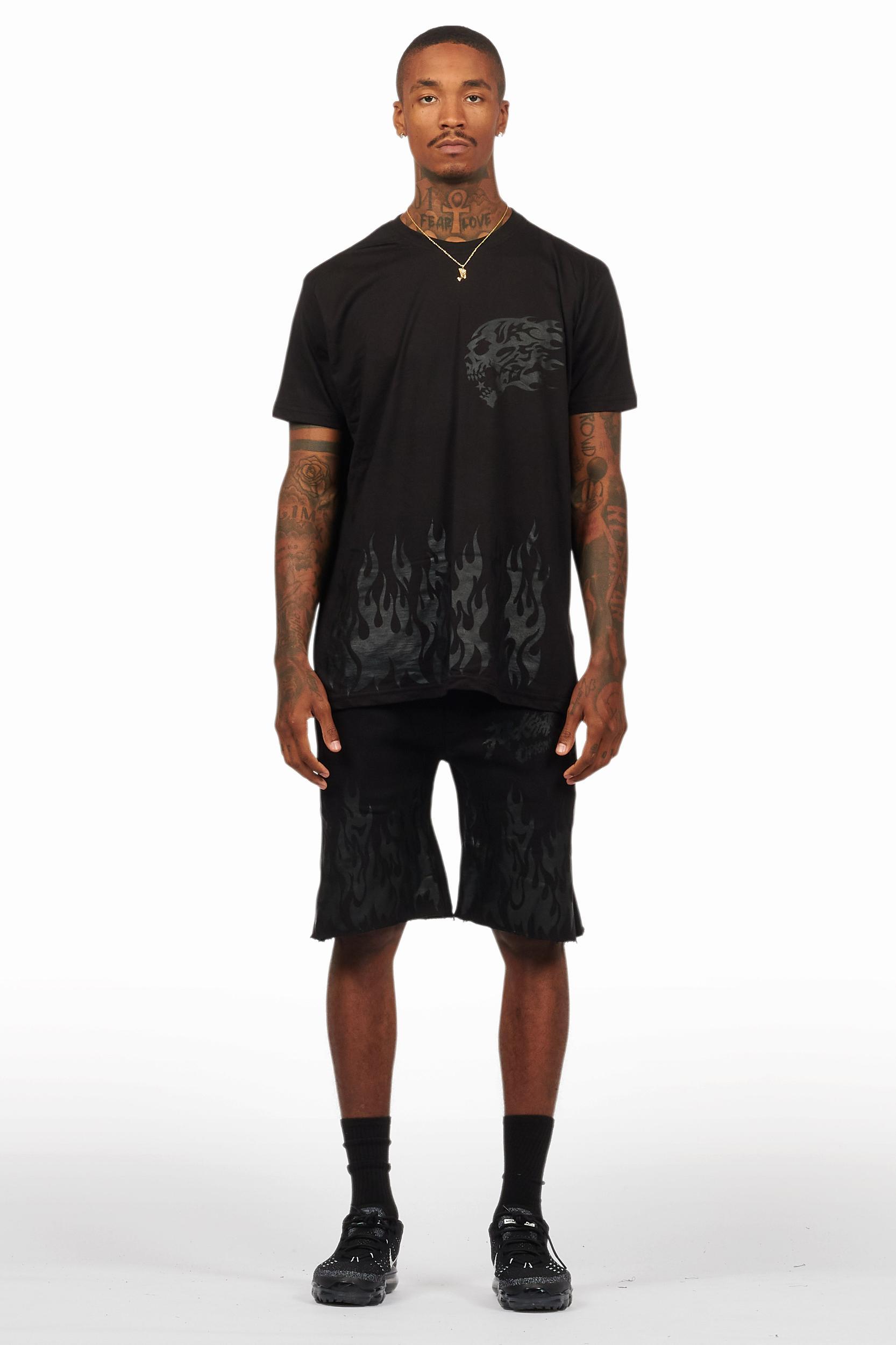 Bubble Black T-Shirt/Raw Edge Short Set Male Product Image