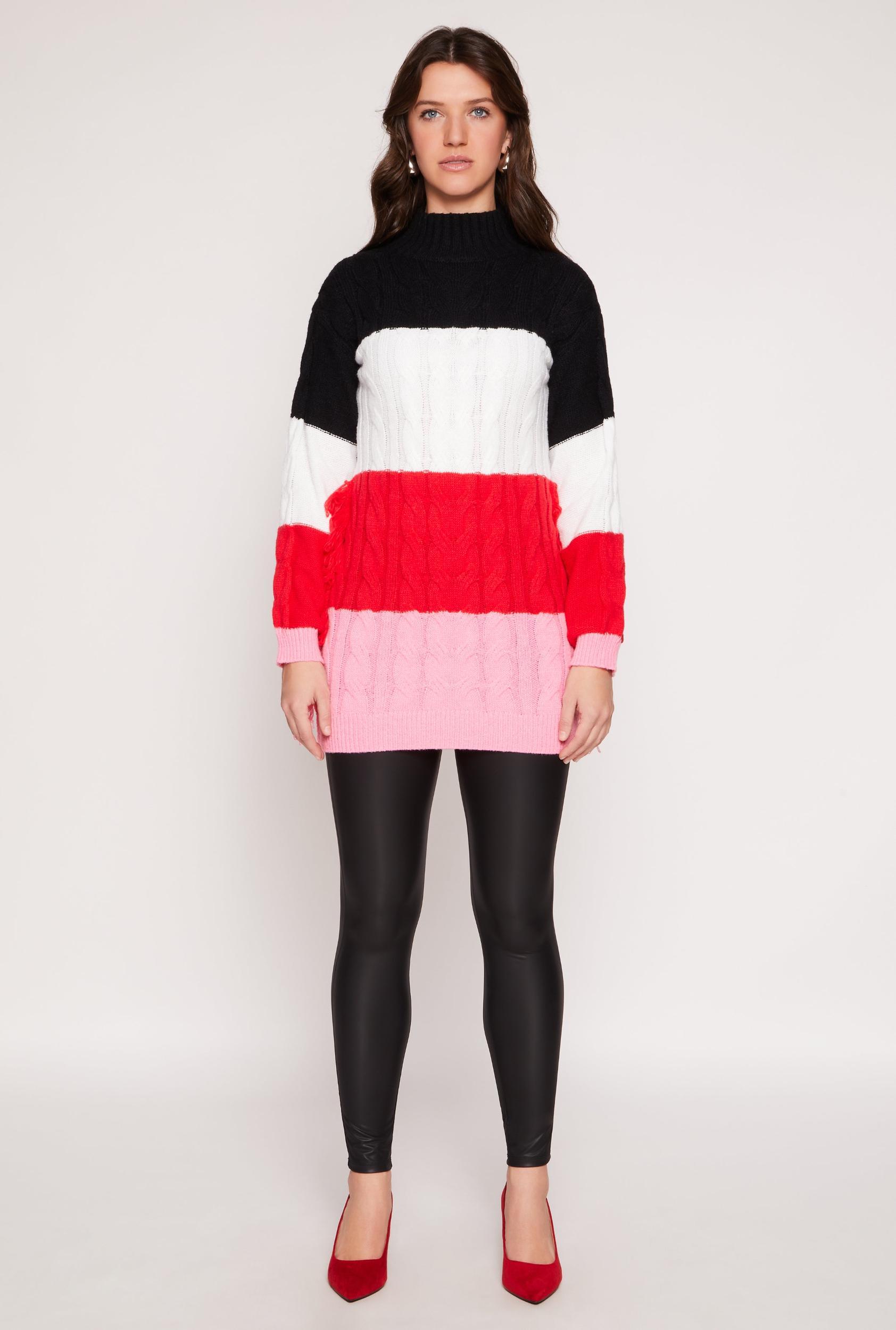 Womens Daisy Cable Knit Fringe Side Tunic Sweater Product Image