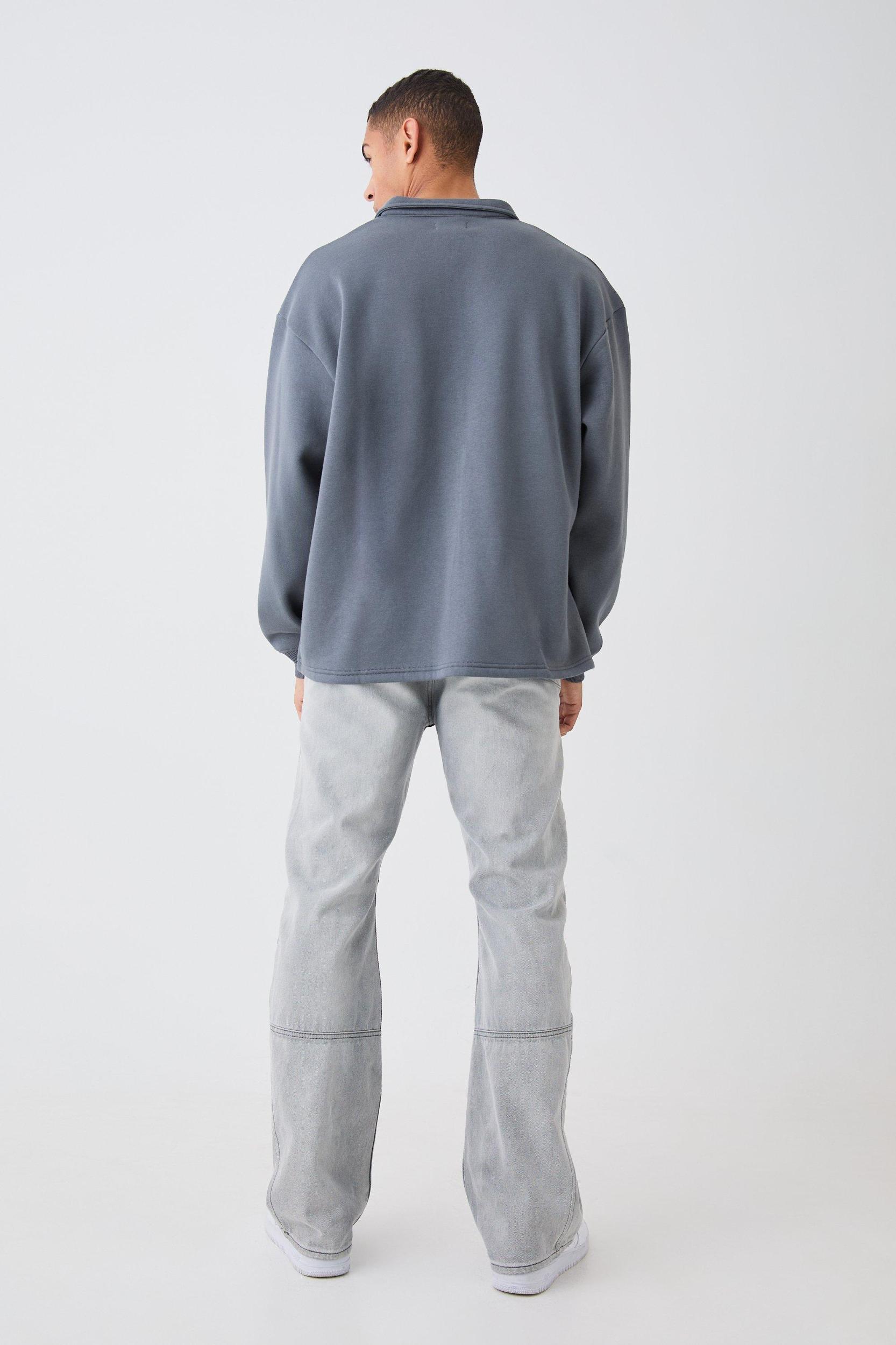 Oversized Revere Rugby Sweatshirt Polo | boohooMAN USA Product Image