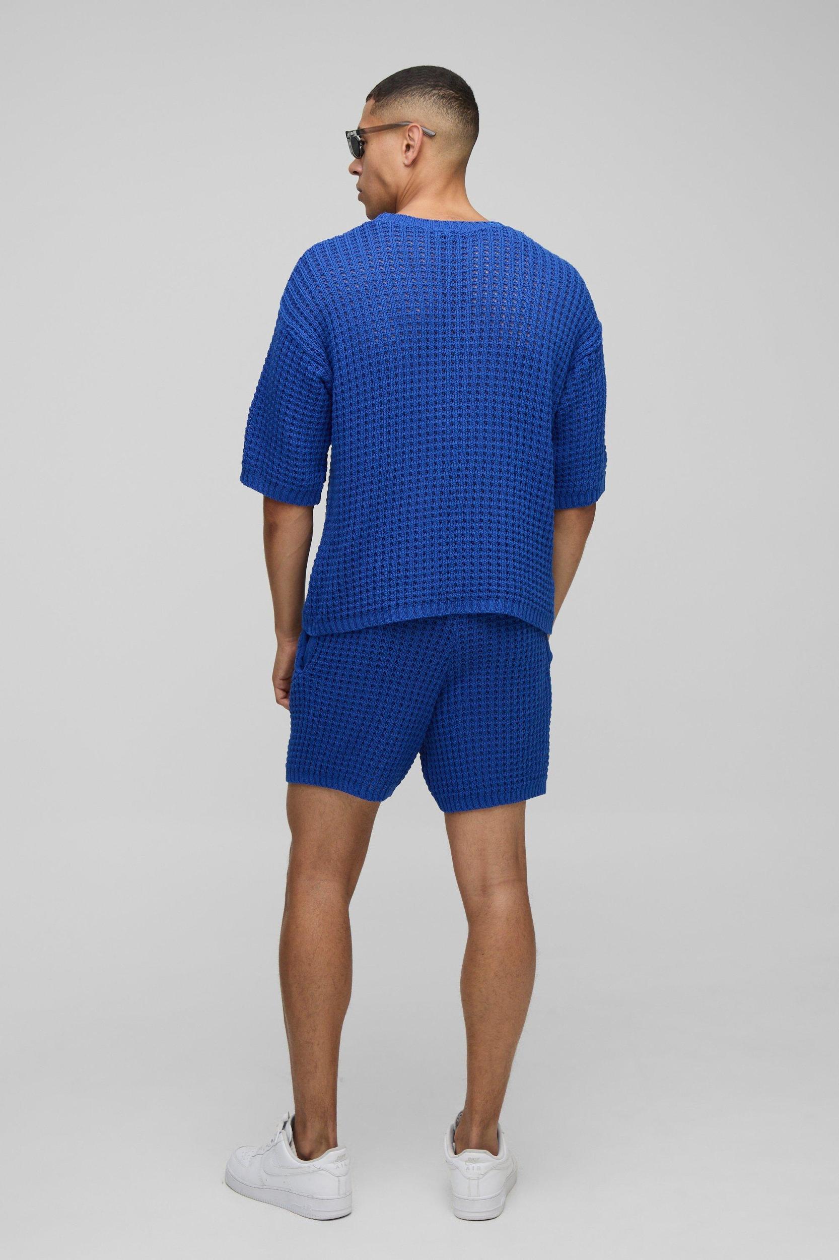 Regular Fit Open Tuck Stitch Knitted Shorts Set | boohooMAN USA Product Image