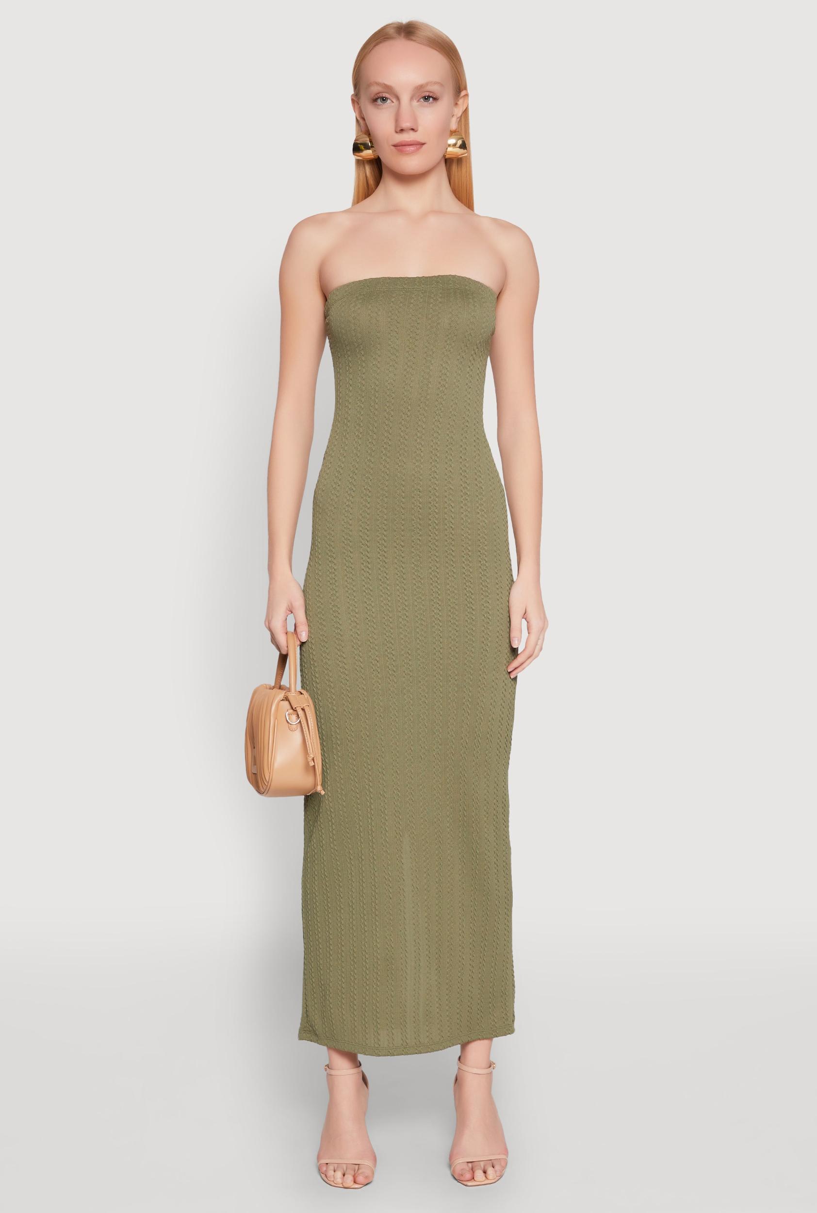 Womens Textured Knit Back Slit Maxi Tube Dress Product Image