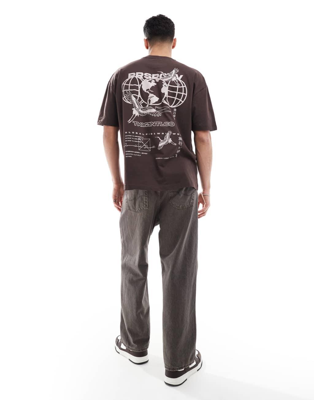 ASOS DESIGN oversized T-shirt with back print in brown Product Image