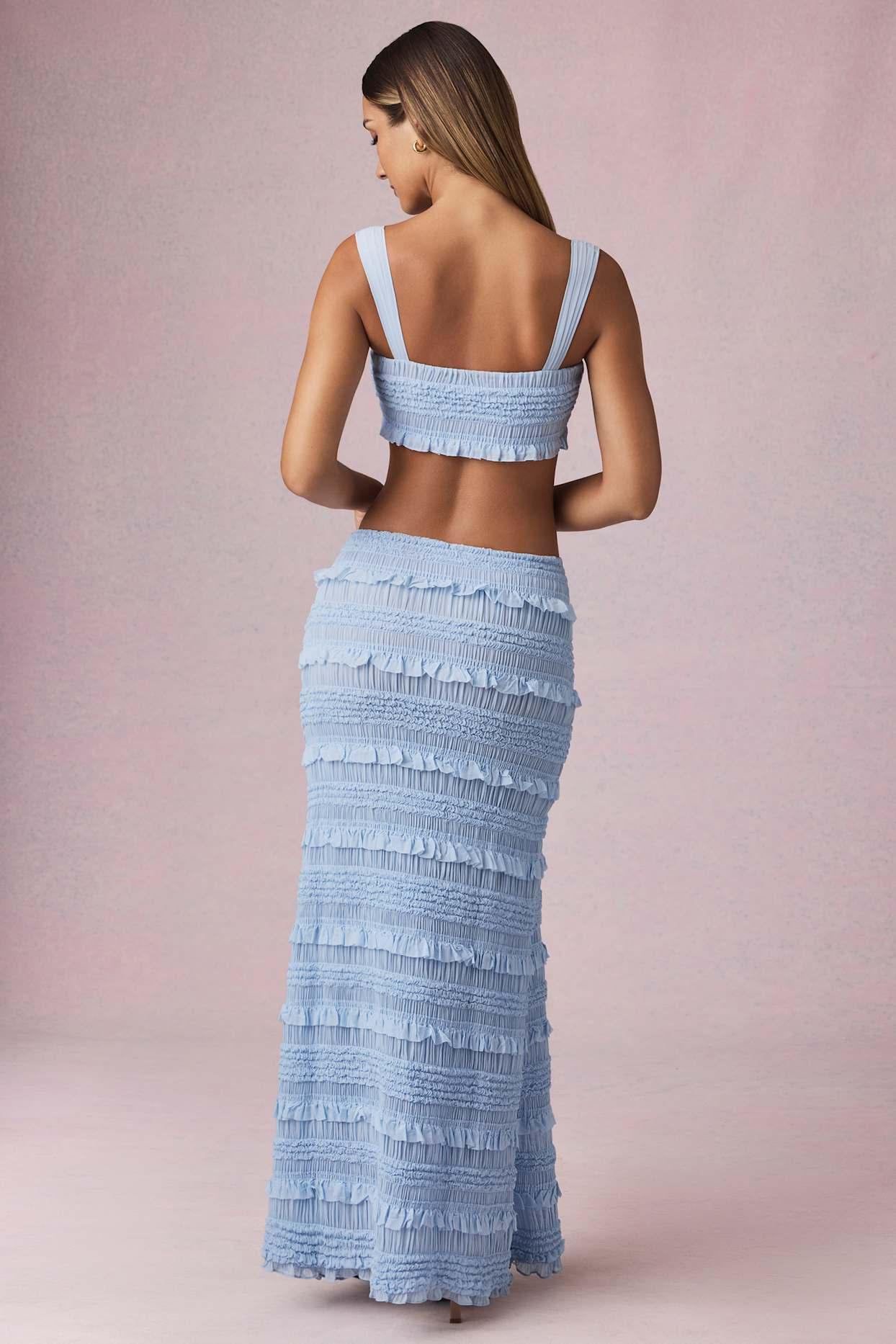 Ruffled Mid-Rise Maxi Skirt in Powder Blue Product Image