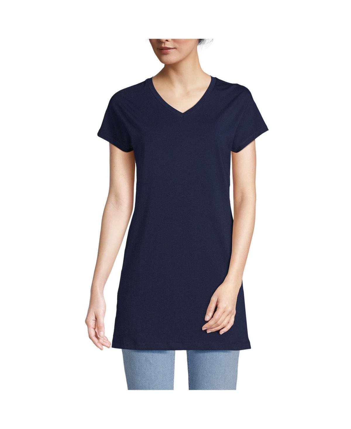 Womens Lands' End Jersey Extra Long V-Neck Tunic, Women's, Size: Medium, Pale Grey Blue Product Image