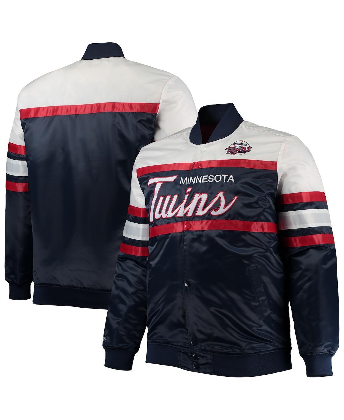 Men's Mitchell & Ness Navy/Red Minnesota Twins Big & Tall Coaches Satin Full-Snap Jacket, Size: 4XB, Blue Product Image