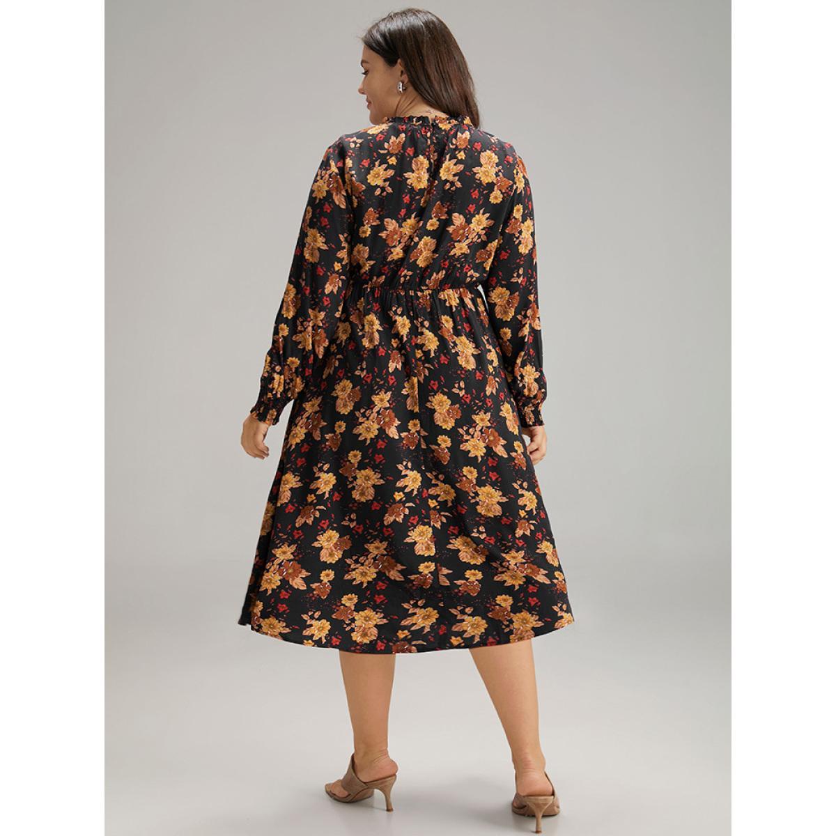 Plus Size Supersoft Essentials Floral Print Mock Neck Dress Black Women Elegant Printed Mock Neck Long Sleeve Curvy Midi Dress BloomChic 30/6X Product Image