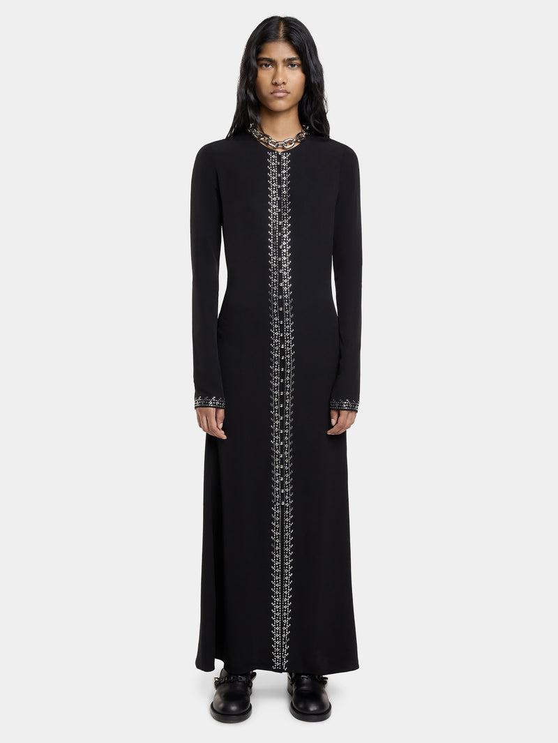EMBELLISHED LONG DRESS IN SATIN CREPE Product Image