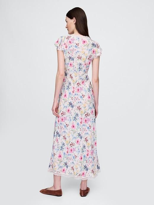 Crepe Lace-Trim V-Neck Maxi Dress Product Image